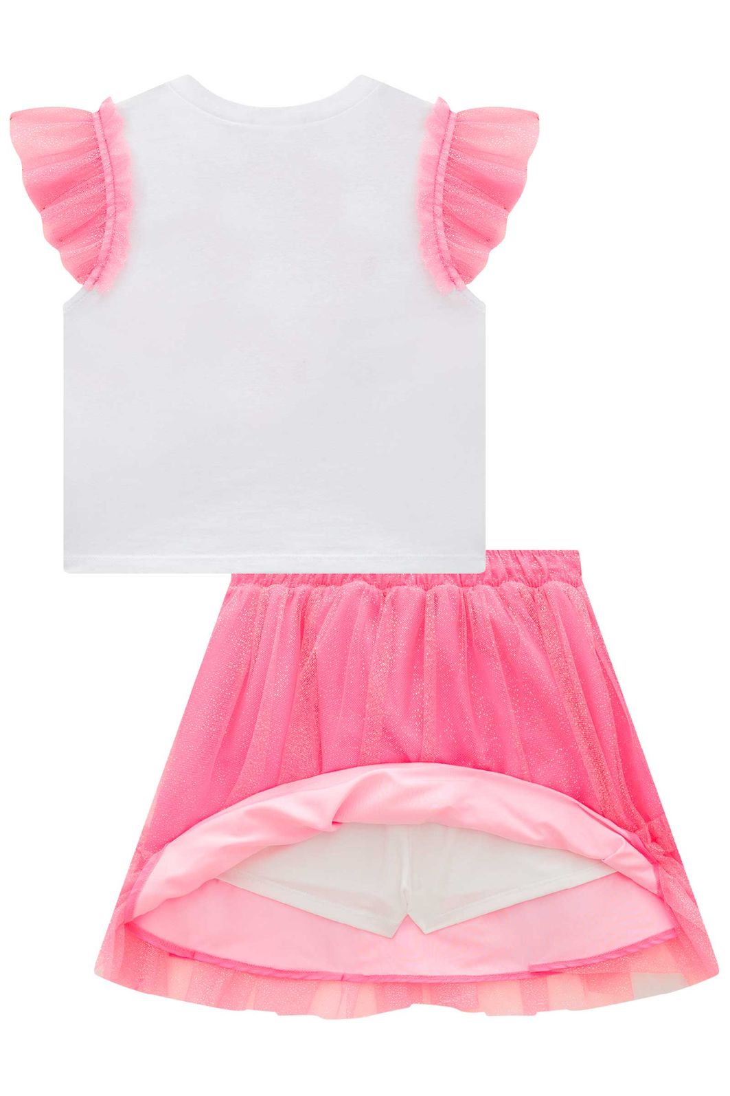 Conjunto de blusa em cotton e saia em tule (com shorts embutido) 99419 Kukiê Infantil Menina Conjunto de blusa em cotton e saia em tule (com shorts embutido) 99419 Kukiê Infantil Menina
