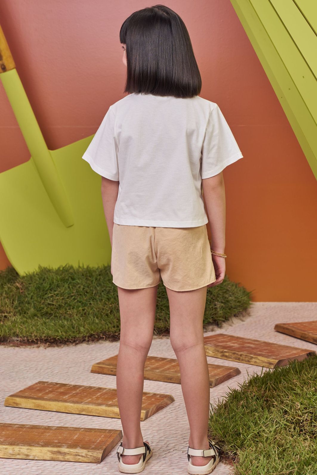 Conjunto de blusa em meia malha e shorts em cupro 98280 Kukiê Infantil Menina