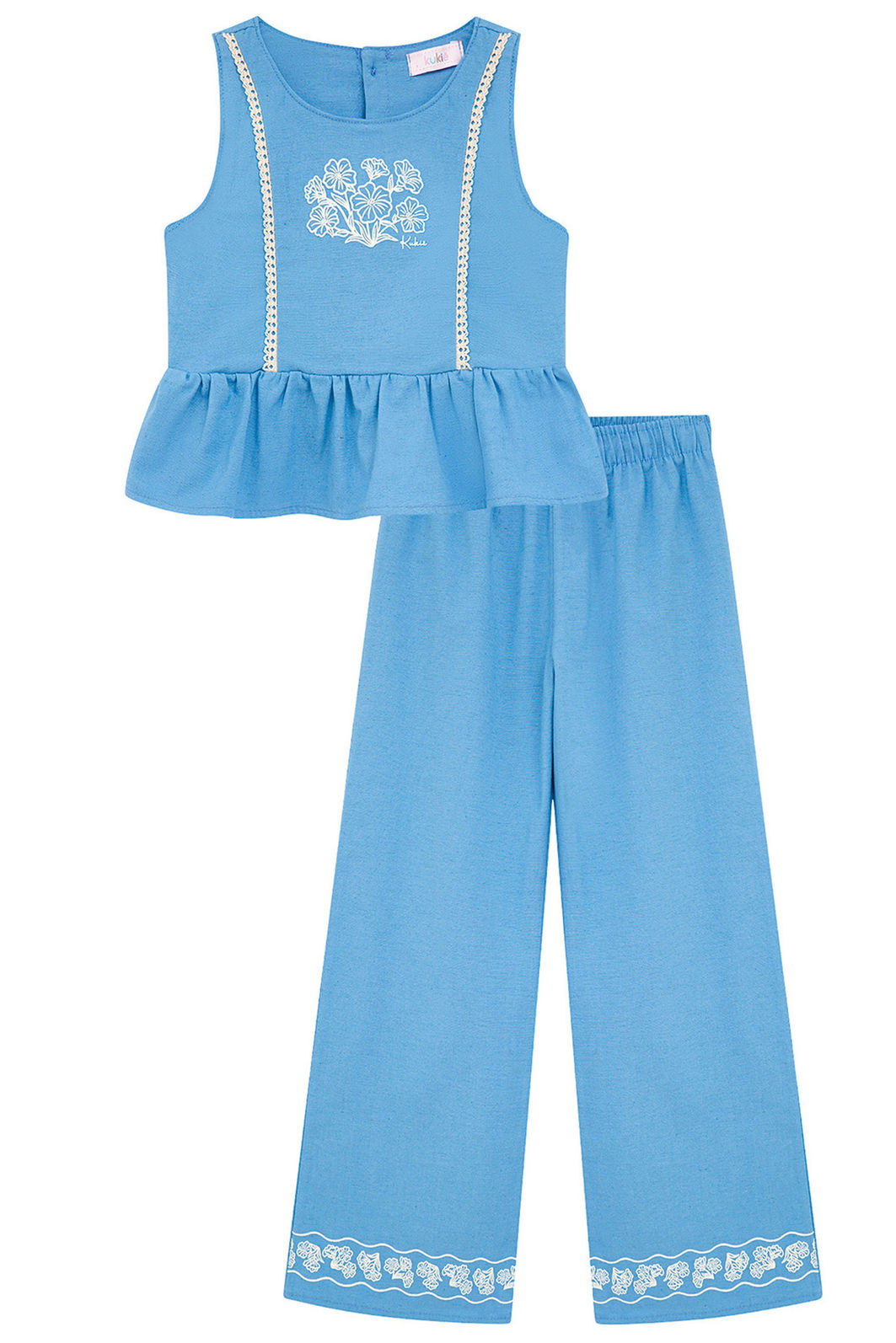 Conjunto de bata e calça wide leg em linho santorine 95879 Kukiê Infantil Menina Conjunto de bata e calça wide leg em linho santorine 95879 Kukiê Infantil Menina