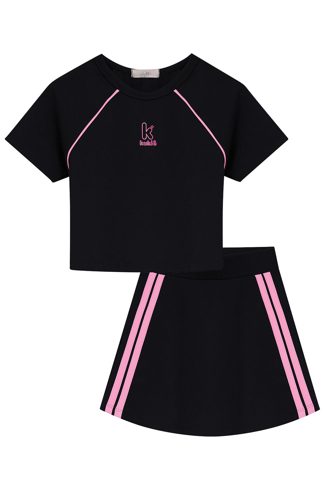 Conjunto de blusa e saia esportiva em poliamida (com shorts embutido) 96956 Kukiê Infantil Menina