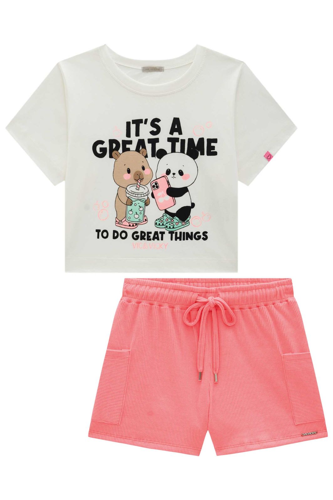Conjunto de blusa em meia malha e shorts em soft line 96967 Vic Teen Menina Conjunto de blusa em meia malha e shorts em soft line 96967 Vic Teen Menina