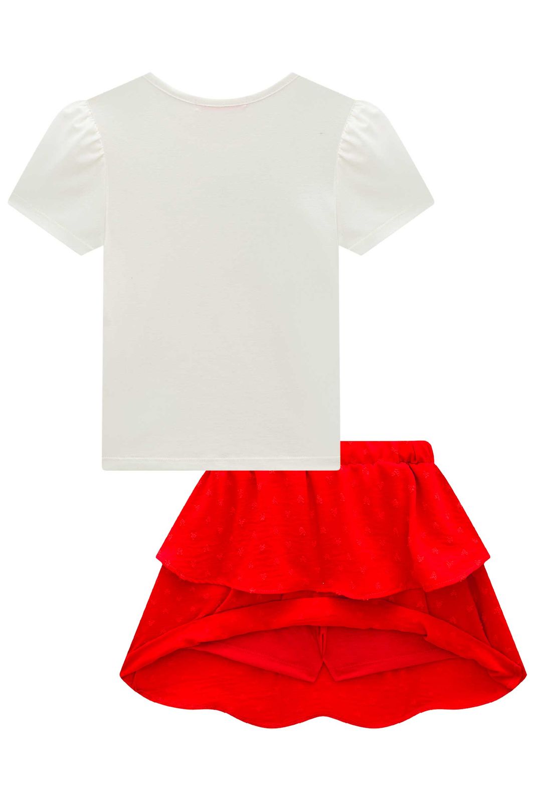 Conjunto de blusa em cotton e saia em crepe textura (com shorts embutido) 99440 Kukiê Infantil Menina Conjunto de blusa em cotton e saia em crepe textura (com shorts embutido) 99440 Kukiê Infantil Menina