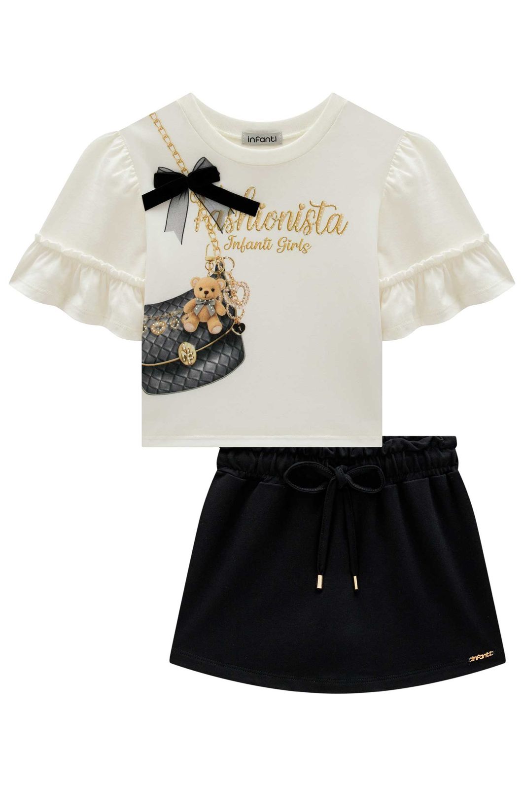 Conjunto de blusa em meia malha e short saia em molevisco 98719 Infanti Infantil Menina Conjunto de blusa em meia malha e short saia em molevisco 98719 Infanti Infantil Menina
