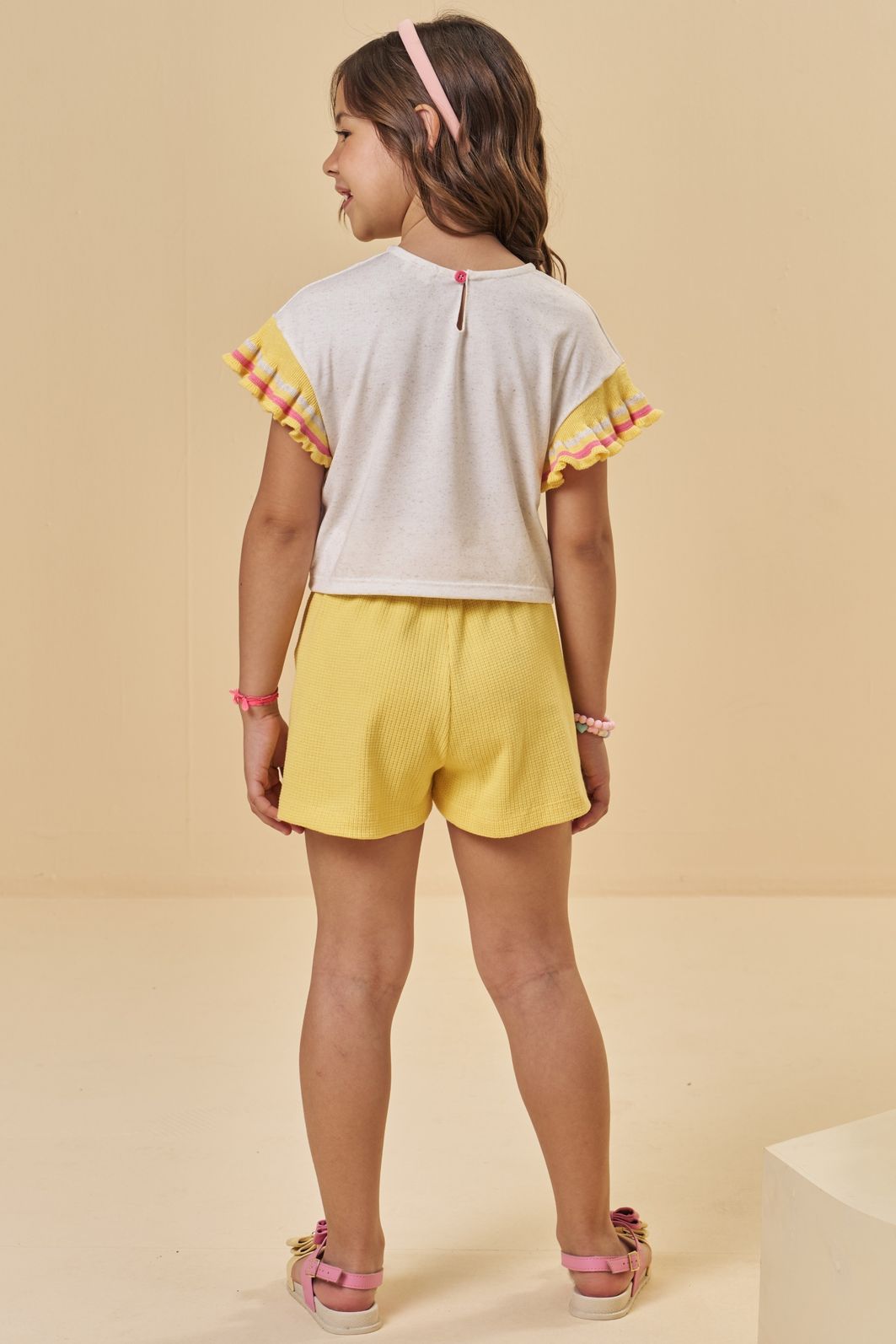 Conjunto de blusa em malha fresh e shorts em malha waffle 94799 Kukiê Infantil Menina Conjunto de blusa em malha fresh e shorts em malha waffle 94799 Kukiê Infantil Menina