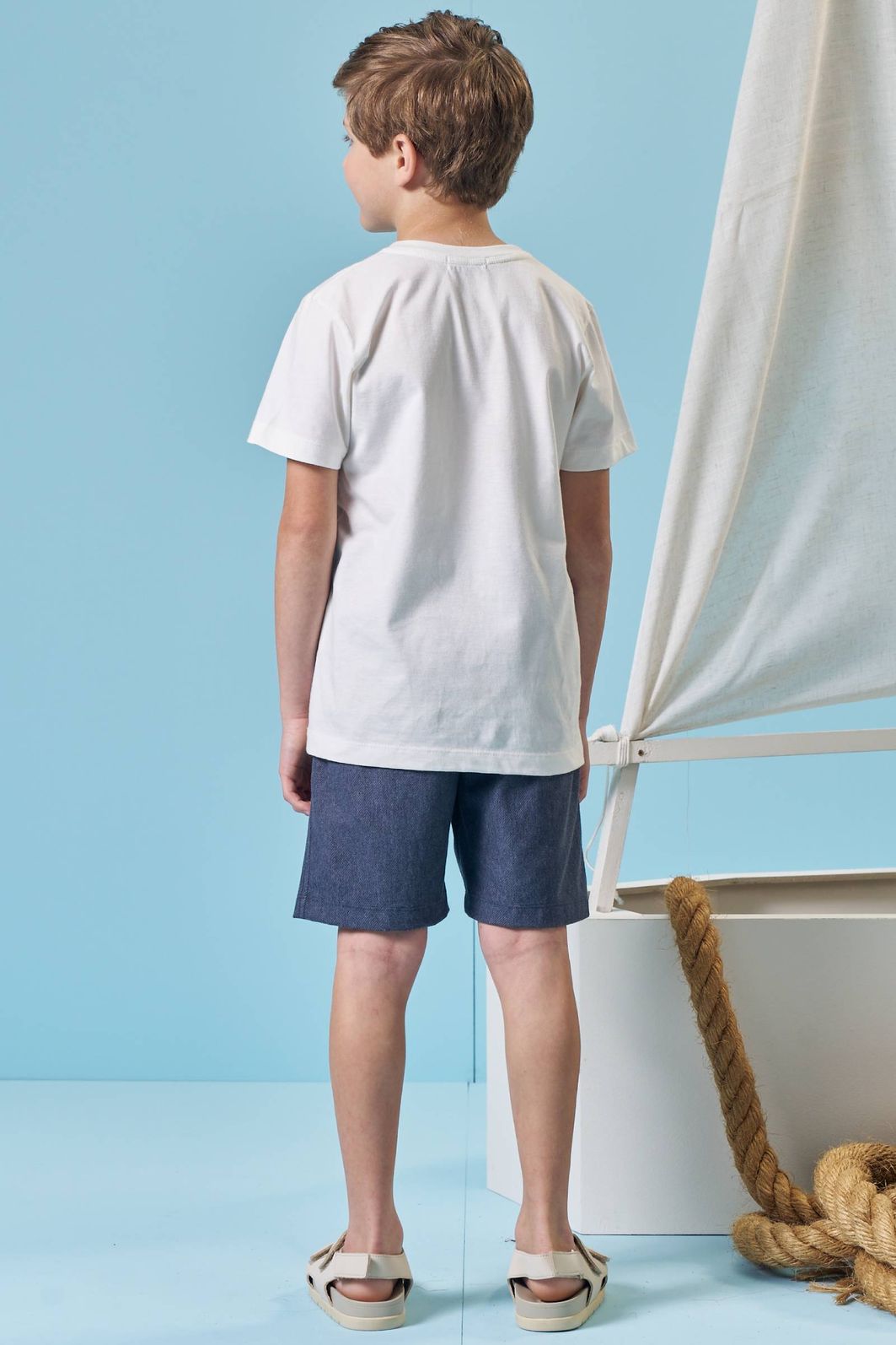 Conjunto camiseta em meia malha e bermuda em cotton jeans com elastano 95436 LucBoo Infantil Menino Conjunto camiseta em meia malha e bermuda em cotton jeans com elastano 95436 LucBoo Infantil Menino
