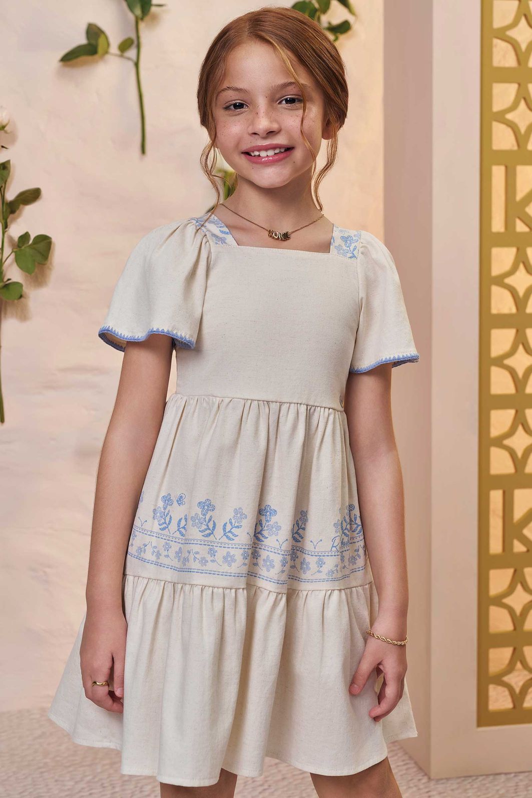 Vestido em linho santorini com elastano 99685 Kukiê Infantil Menina Vestido em linho santorini com elastano 99685 Kukiê Infantil Menina