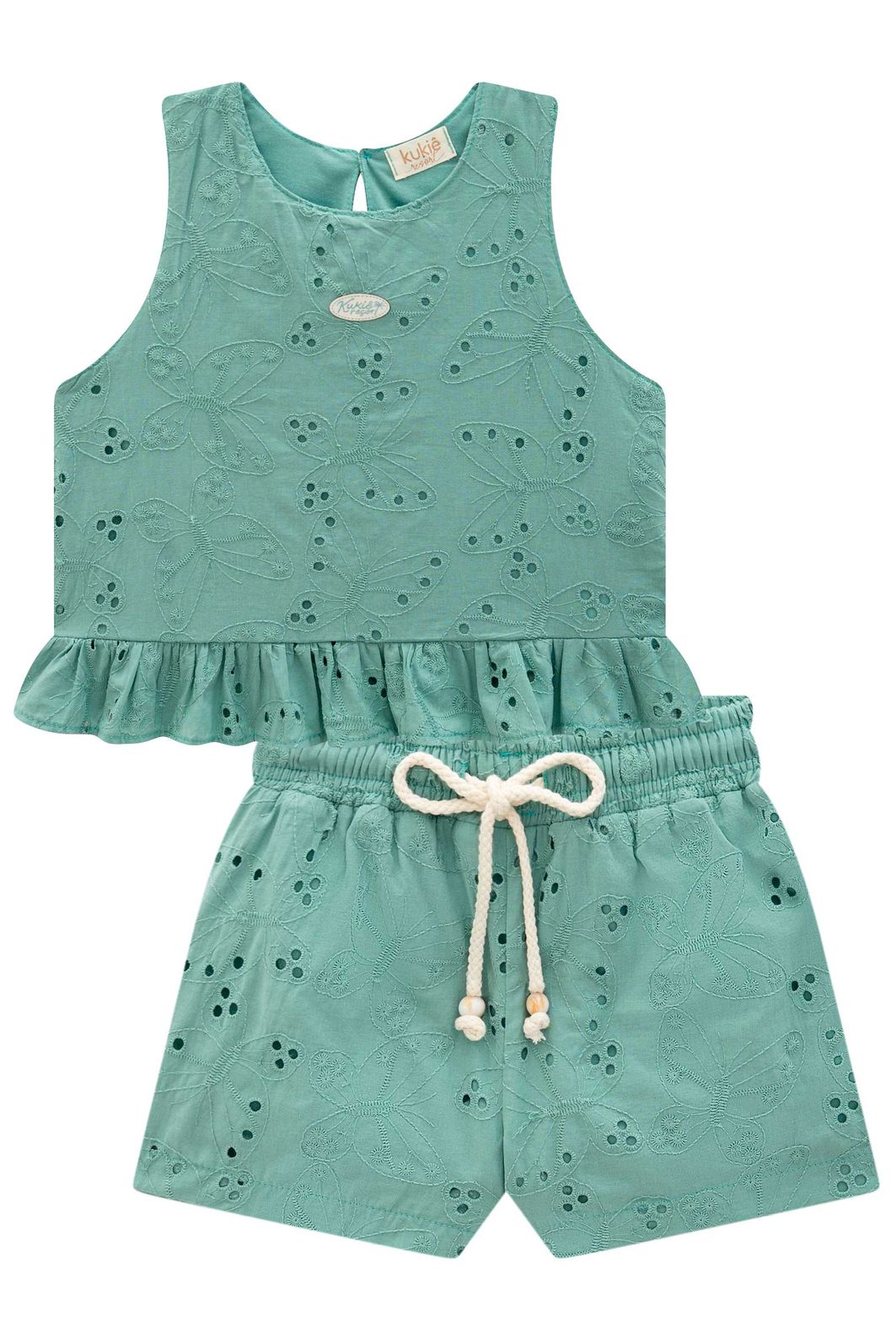 Conjunto de bata e shorts em tecido bordado 98308 Kukiê Infantil Menina Conjunto de bata e shorts em tecido bordado 98308 Kukiê Infantil Menina
