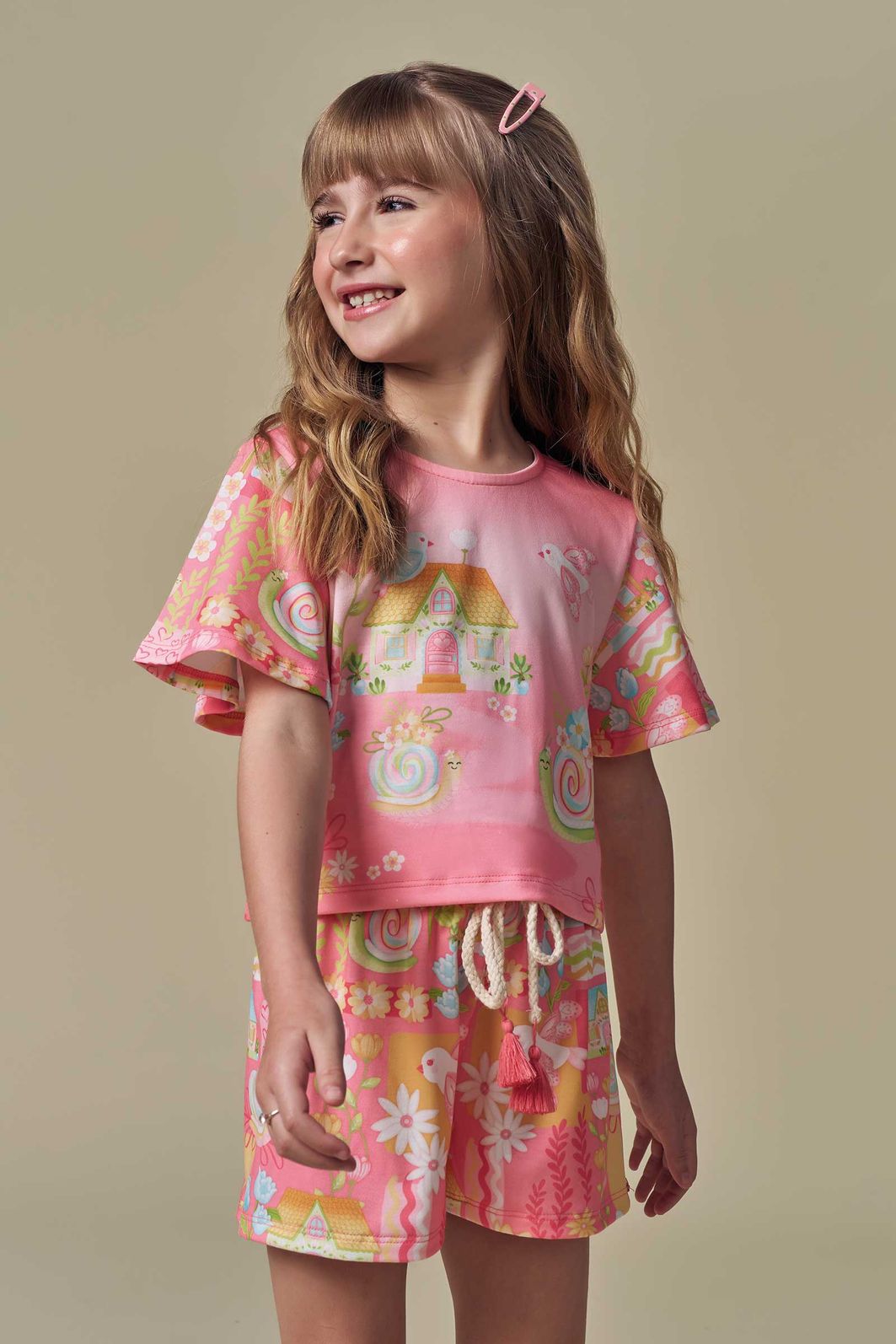 Conjunto de blusa e shorts em malha fresh 96926 Infanti Infantil Menina Conjunto de blusa e shorts em malha fresh 96926 Infanti Infantil Menina