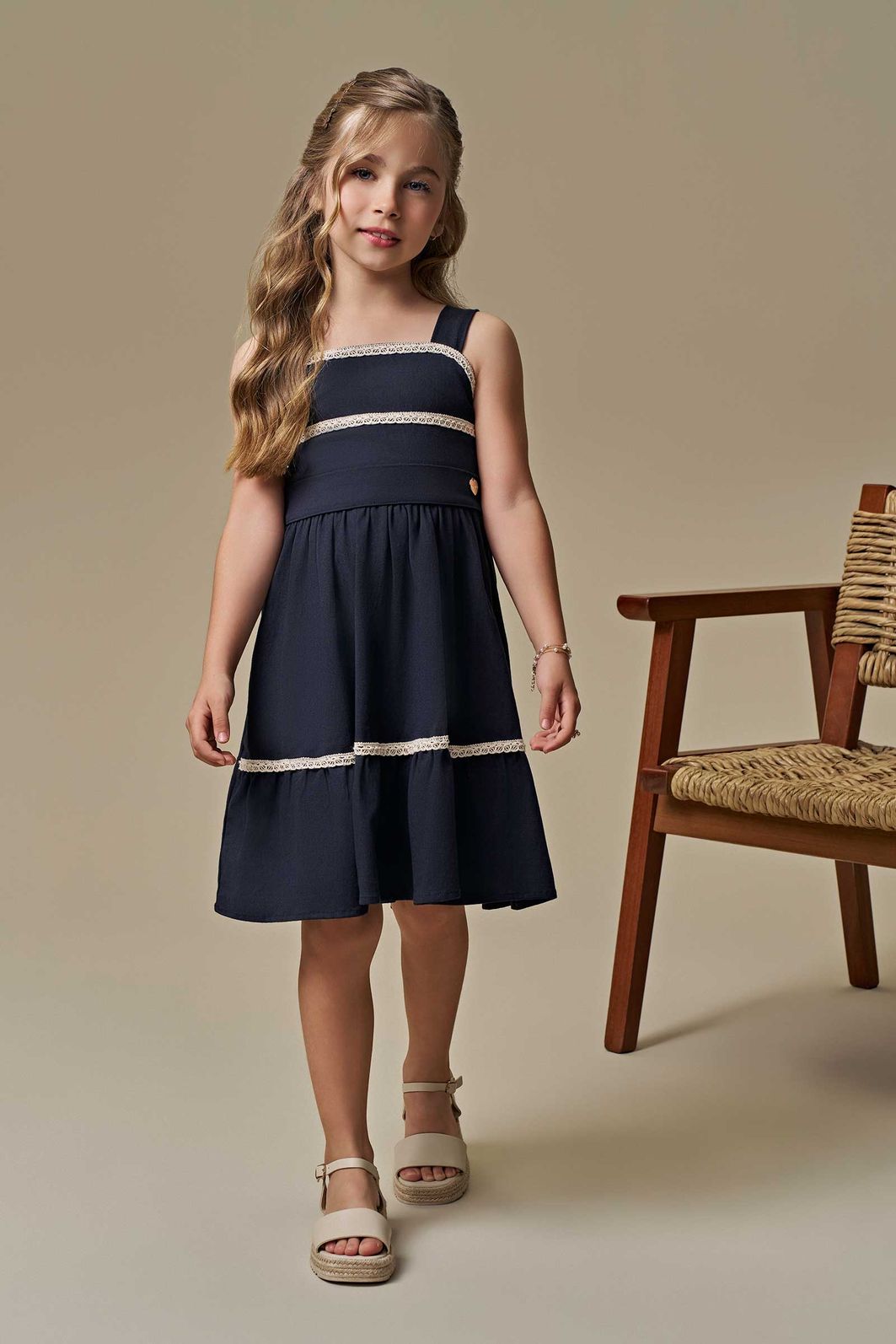 Vestido em linho santorine com elastano 97092 Infanti Infantil Menina Vestido em linho santorine com elastano 97092 Infanti Infantil Menina
