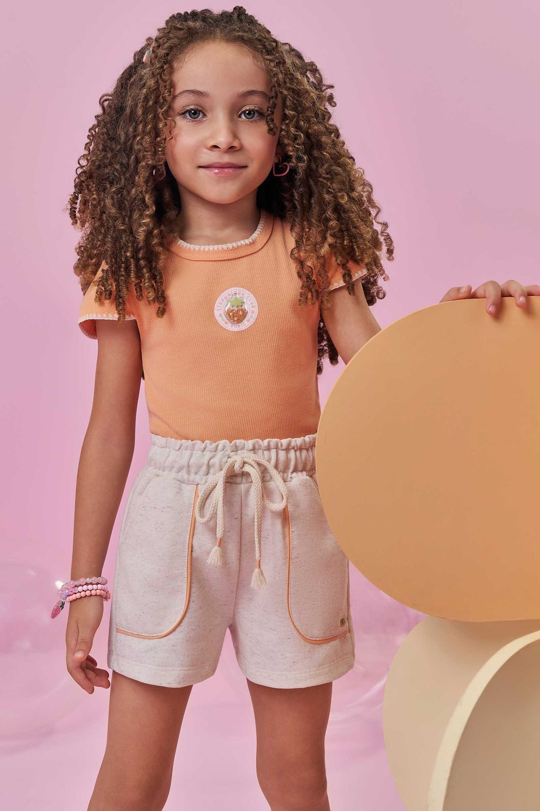 Conjunto de blusa em canelado e shorts em moletom linho sem pelúcia 98063 Kukiê Infantil Menina Conjunto de blusa em canelado e shorts em moletom linho sem pelúcia 98063 Kukiê Infantil Menina