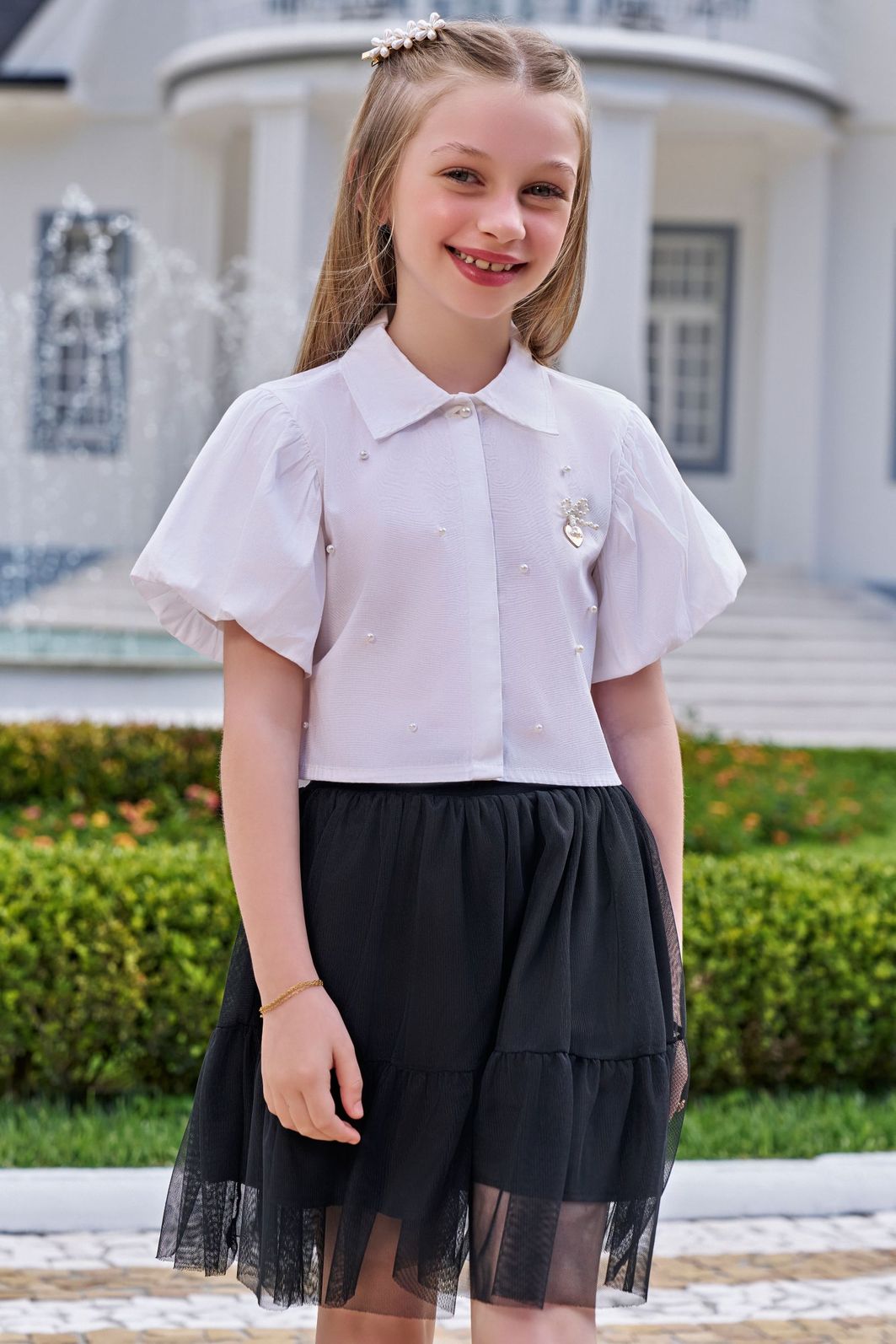Conjunto de camisa em tricoline com elastano e saia em tule. Com shorts embutido 97193 Infanti Infantil Menina Conjunto de camisa em tricoline com elastano e saia em tule. Com shorts embutido 97193 Infanti Infantil Menina
