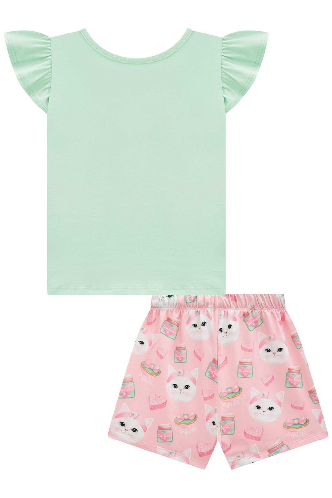 Conjunto de pijama de blusa em meia malha com shorts em malha comfy 96040 Infanti Infantil Menina