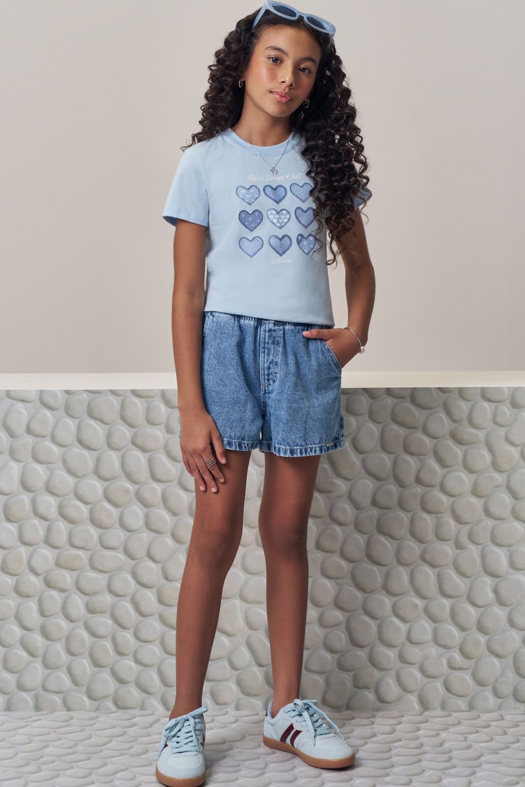 Conjunto de blusa em meia malha e shorts em jeans wishita 99350 Lilimoon Teen Menina