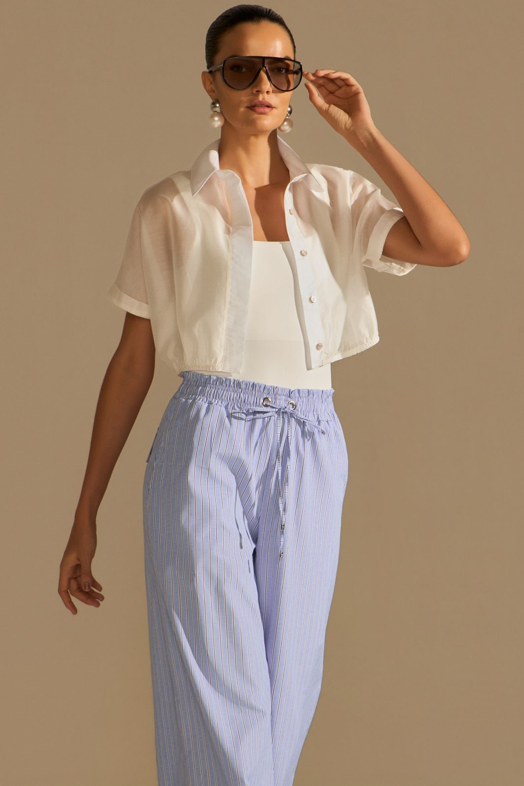 Calça pantalona em tricoline de algodão listrado 94725 Linzzi Calça pantalona em tricoline de algodão listrado 94725 Linzzi