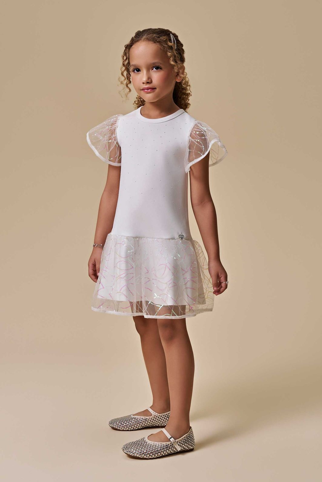Vestido em fly tech e tule paetê 95719 Infanti Infantil Menina Vestido em fly tech e tule paetê 95719 Infanti Infantil Menina