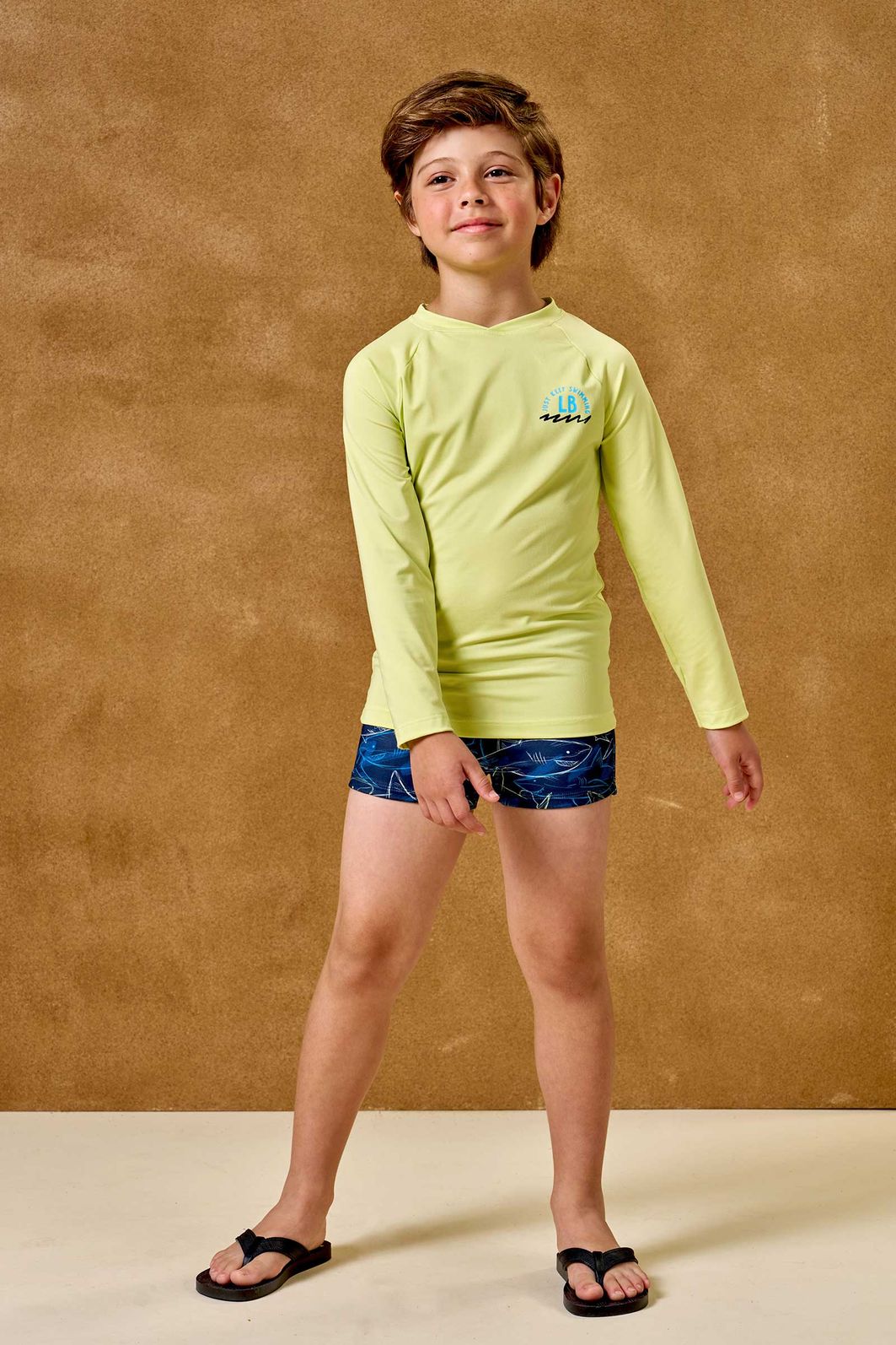 Conjunto de camiseta e sunga em malha UV dry com proteção UV50+ 96108 LucBoo Infantil Menino Conjunto de camiseta e sunga em malha UV dry com proteção UV50+ 96108 LucBoo Infantil Menino