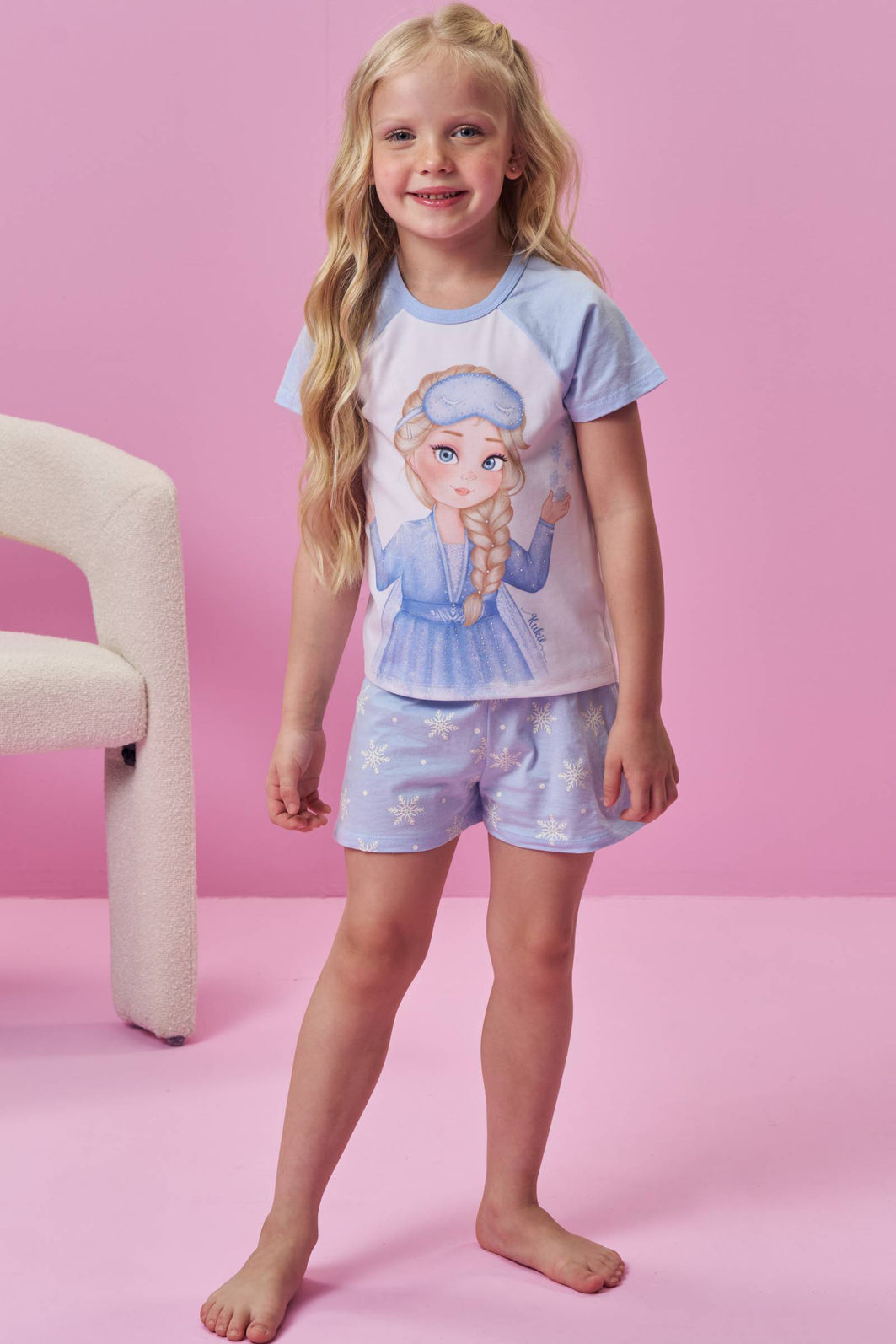 Conjunto de pijama de blusa e shorts em meia malha 94280 Kukiê Infantil Menina