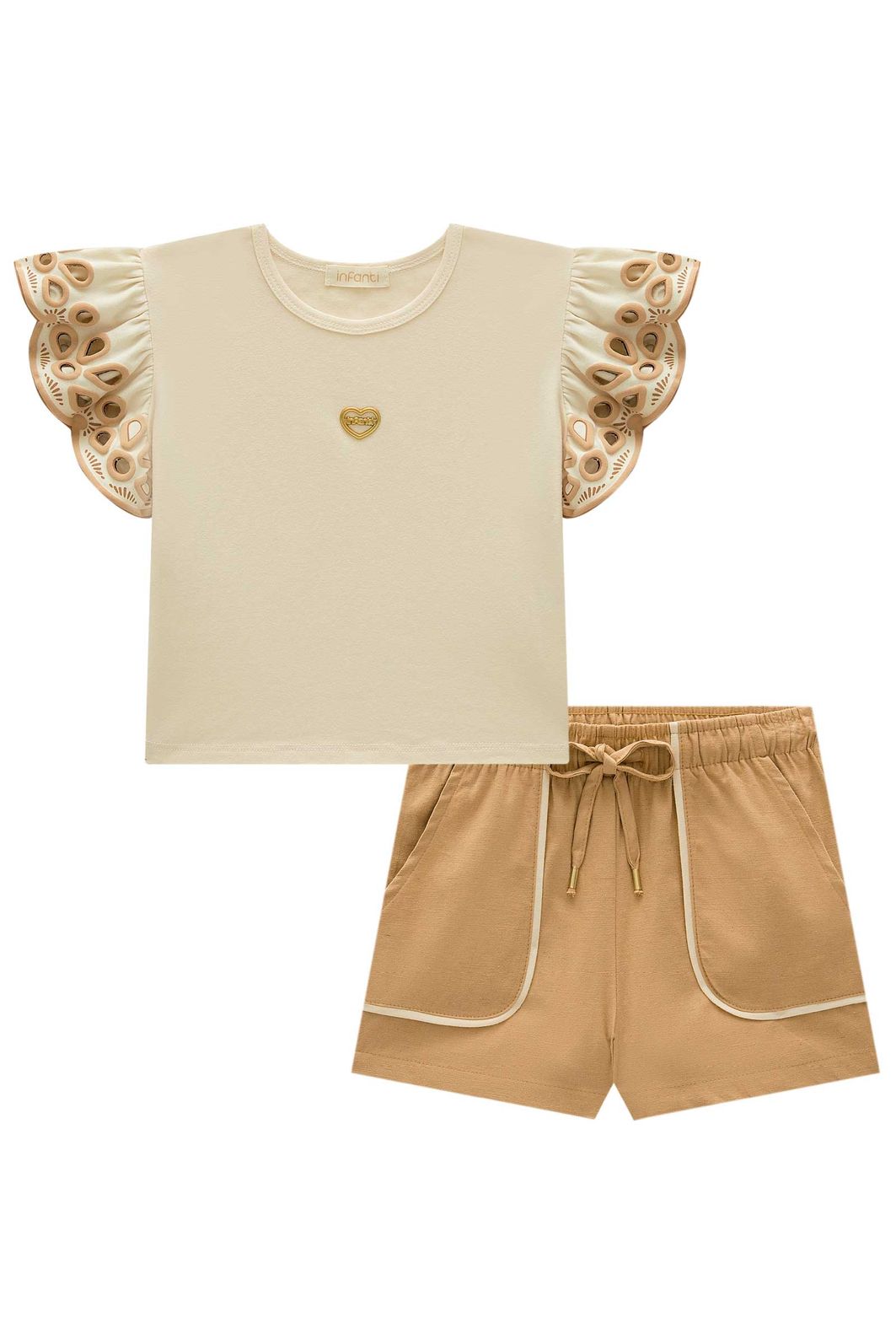 Conjunto de blusa em cotton e shorts em linho santorine com elastano 21727 Infanti Infantil Menina Conjunto de blusa em cotton e shorts em linho santorine com elastano 21727 Infanti Infantil Menina