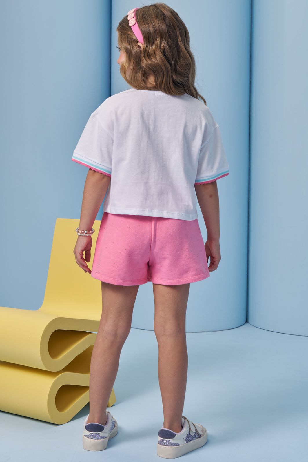 Conjunto de blusa em meia malha e shorts saia em moletom botonê sem pelúcia 95685 Infanti Infantil Menina