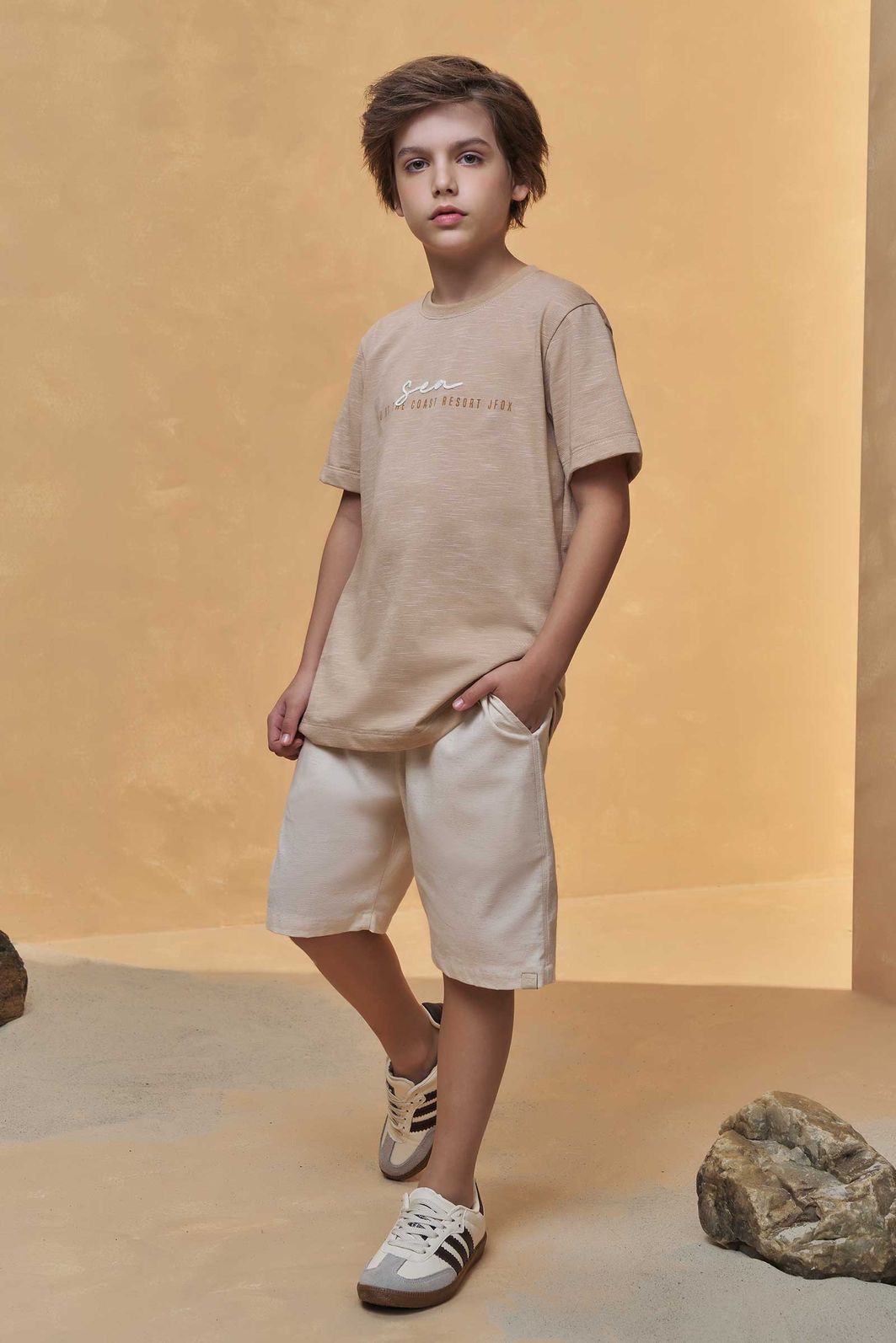 Bermuda em linho santorine com elastano 95153 Johnny Fox Teen Menino Bermuda em linho santorine com elastano 95153 Johnny Fox Teen Menino