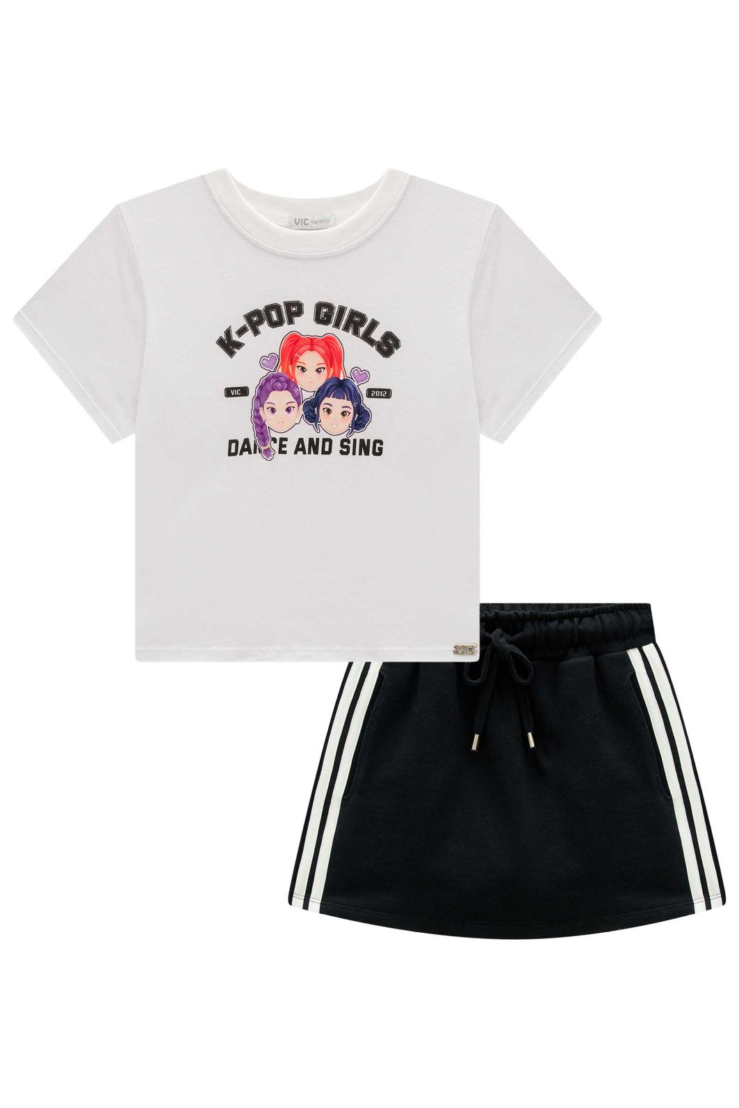 Conjunto de blusa em meia malha e short saia em moletom sem pelúcia 98889 Vic Teen Menina Conjunto de blusa em meia malha e short saia em moletom sem pelúcia 98889 Vic Teen Menina