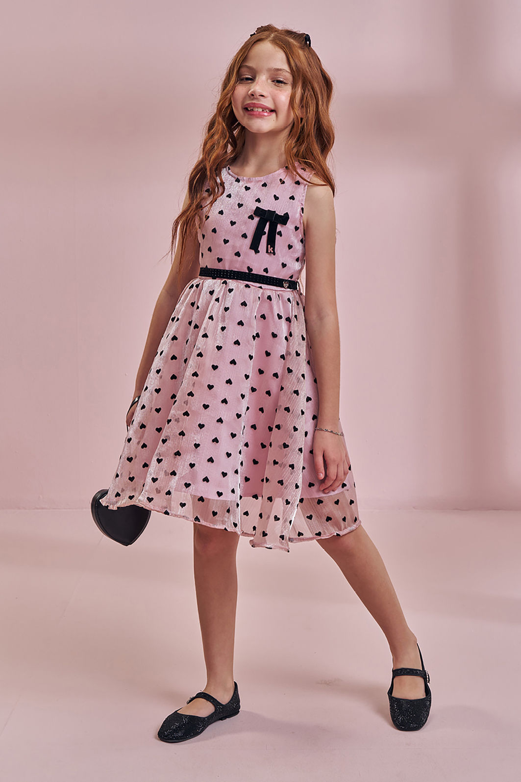 Vestido em chiffon corações 96568 Kukiê Infantil Menina