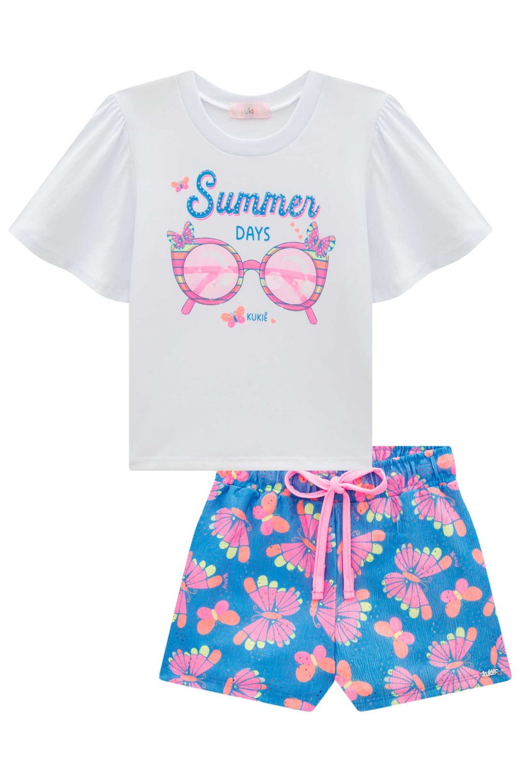 Conjunto de blusa em meia malha e shorts em malha laise 99610 Kukiê Infantil Menina