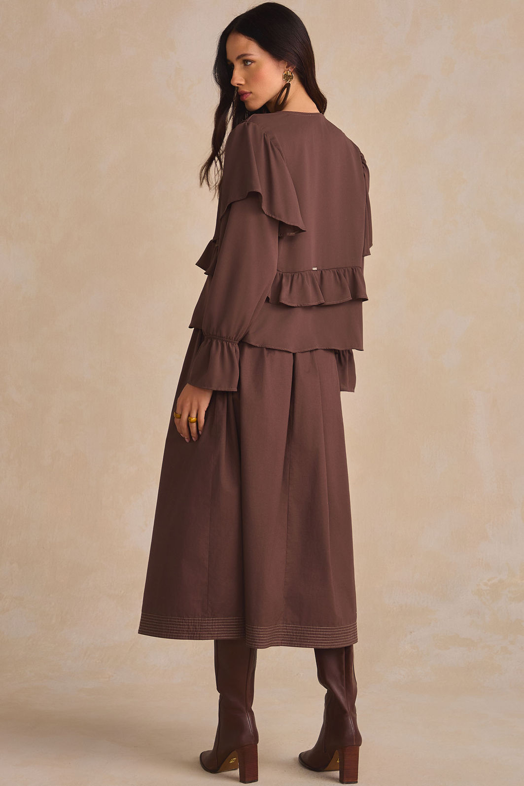 Saia maxi midi em tricoline com elastano com shorts forro em malha 90521 Linzzi