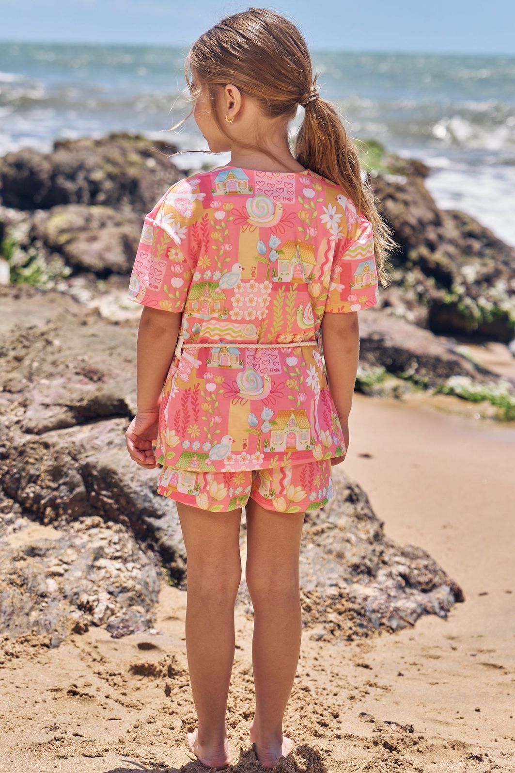Trio de regata em canelado liz com sobreposição e shorts em malha fresh 96947 Infanti Infantil Menina