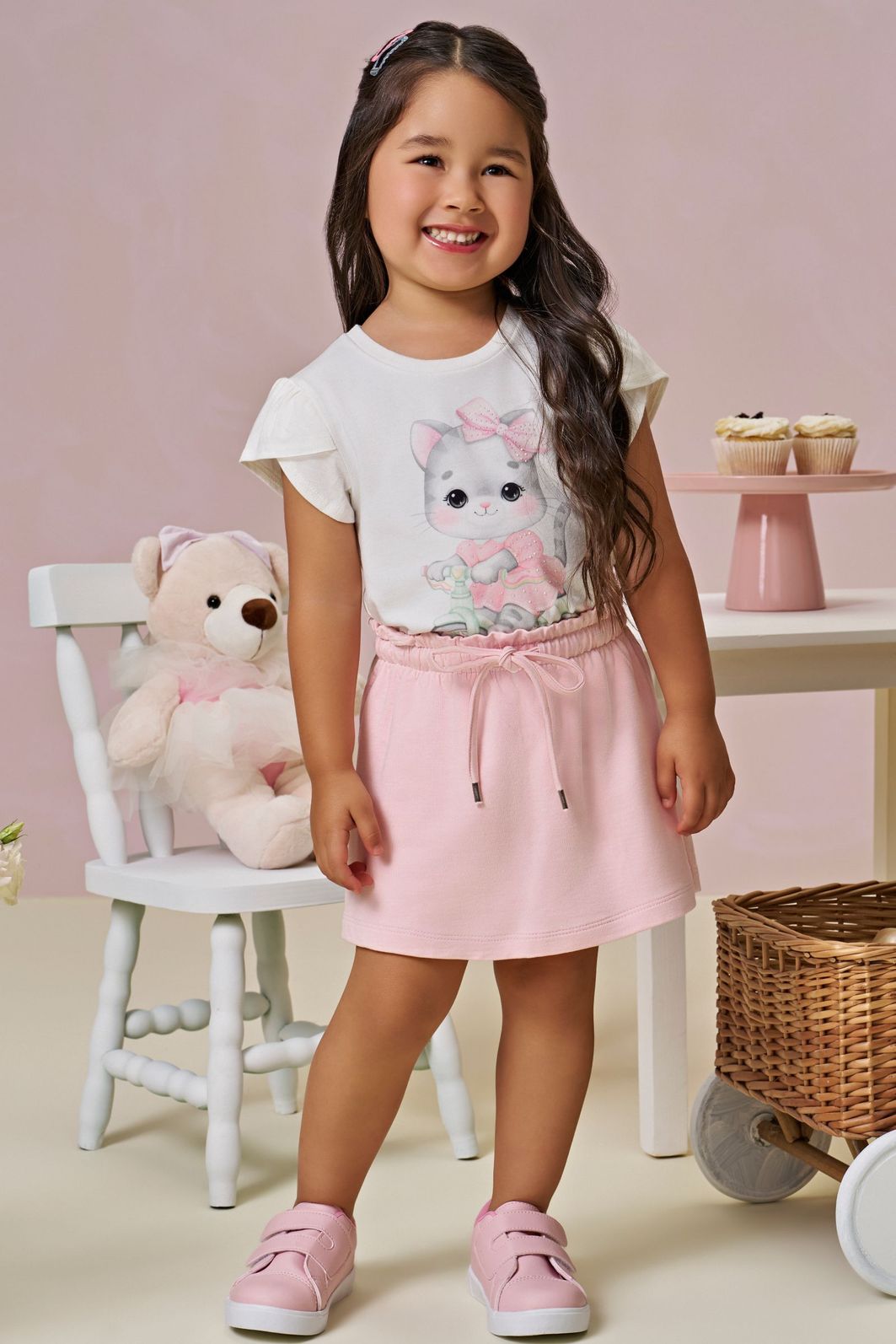 Conjunto de blusa em meia malha com short saia em molevisco 94659 Infanti Infantil Menina Conjunto de blusa em meia malha com short saia em molevisco 94659 Infanti Infantil Menina