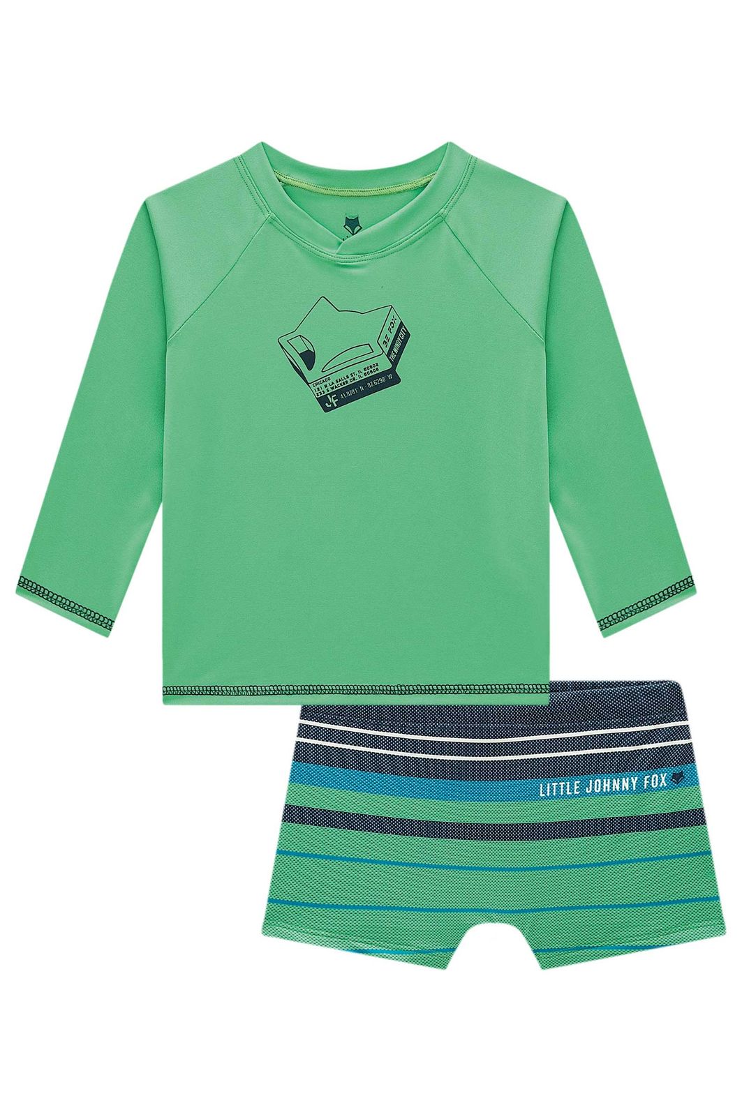 Conjunto de camiseta e sunga em malha uv dry com proteção UV50+ 99554 Johnny Fox Teen Menino Conjunto de camiseta e sunga em malha uv dry com proteção UV50+ 99554 Johnny Fox Teen Menino