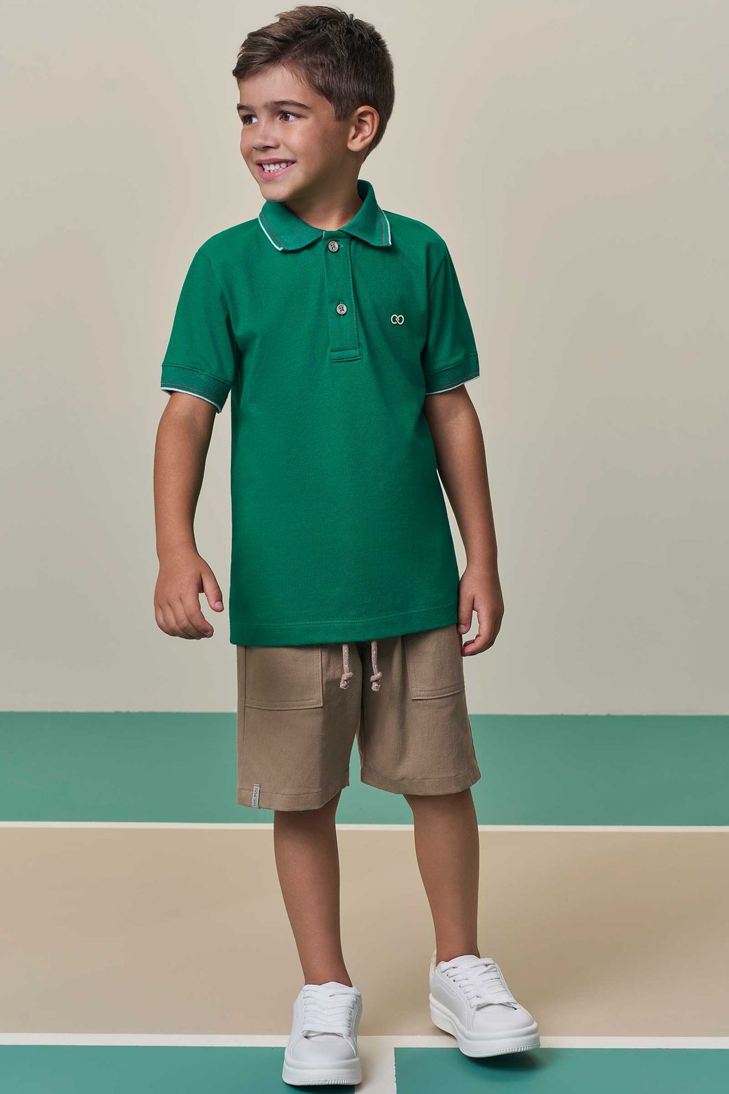 Conjunto de camisa polo em meia malha e bermuda em sarja girassol com elastano 98440 LucBoo Infantil Menino Conjunto de camisa polo em meia malha e bermuda em sarja girassol com elastano 98440 LucBoo Infantil Menino