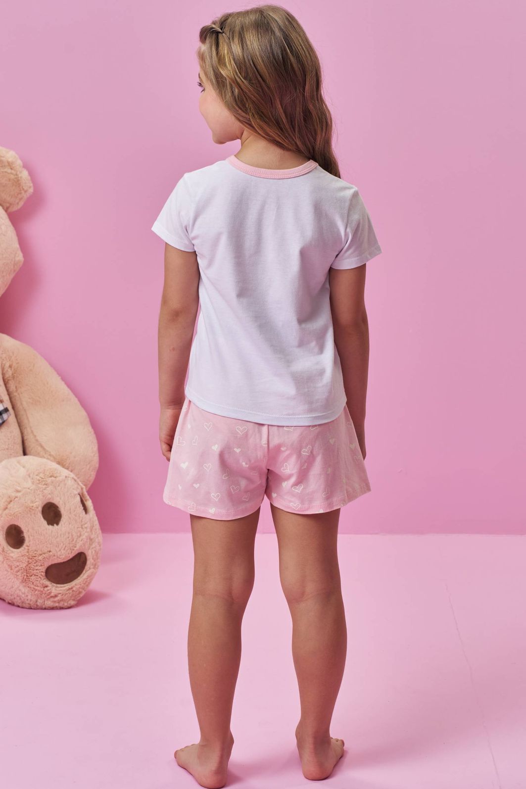 Conjunto de pijama de blusa e shorts em meia malha 94277 Kukiê Infantil Menina