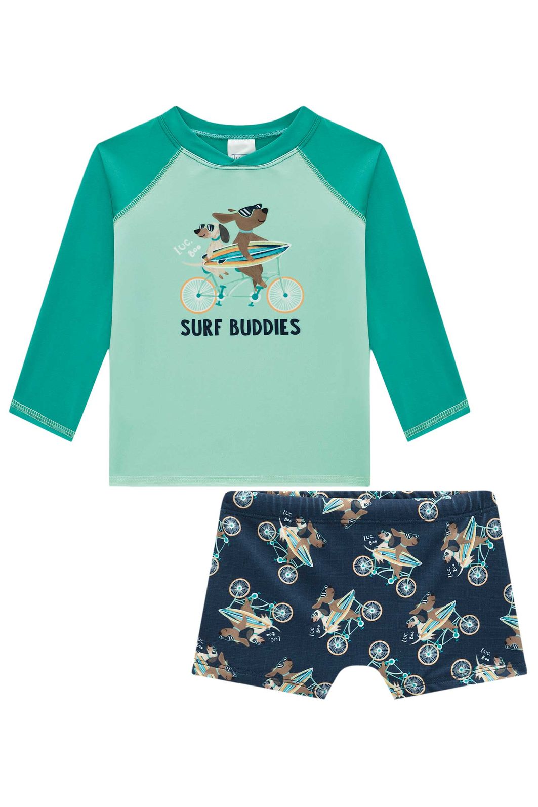 Conjunto de camiseta e sunga em malha UV dry com proteção UV50+ 95767 LucBoo Bebê Menino Conjunto de camiseta e sunga em malha UV dry com proteção UV50+ 95767 LucBoo Bebê Menino