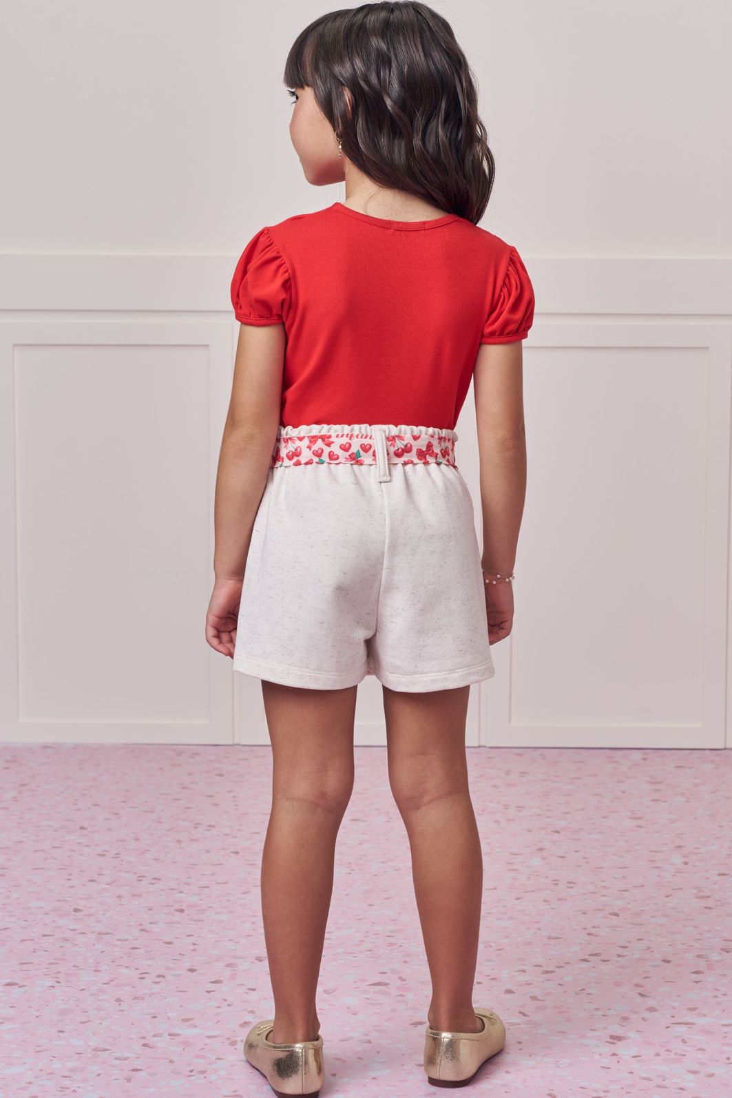 Conjunto de blusa em cotton e short saia em moletom linho sem pelúcia 98988 Infanti Infantil Menina