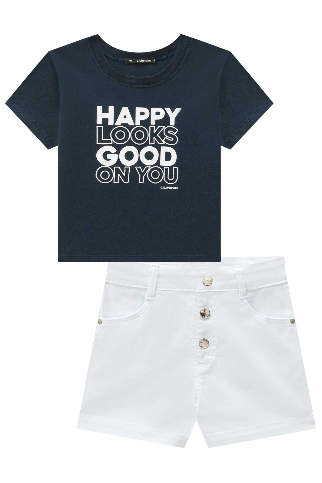 Conjunto de blusa em cotton e shorts em sarja com elastano 96289 Lilimoon Teen Menina Conjunto de blusa em cotton e shorts em sarja com elastano 96289 Lilimoon Teen Menina