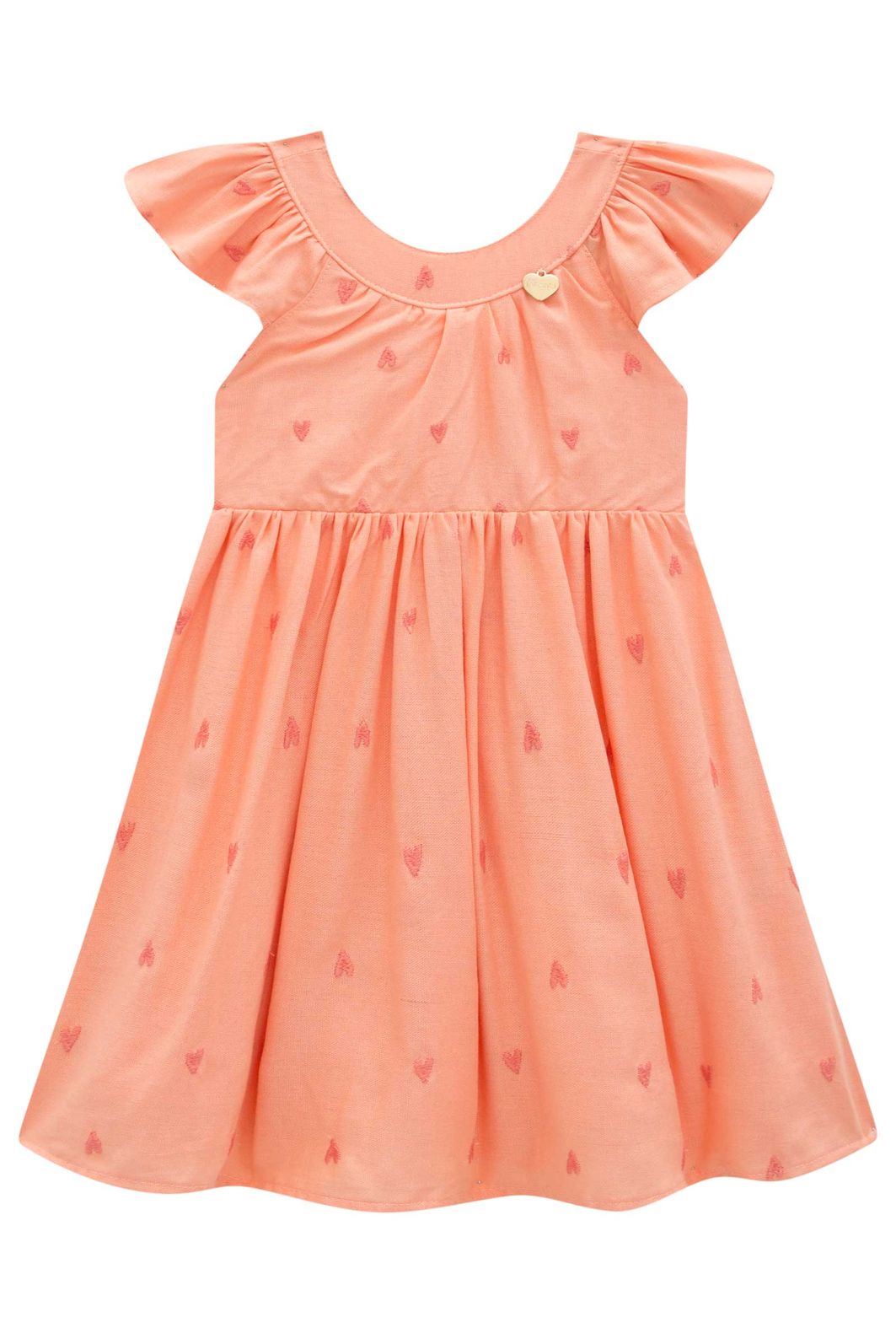 Vestido em linho bordado corações 96598 Infanti Infantil Menina