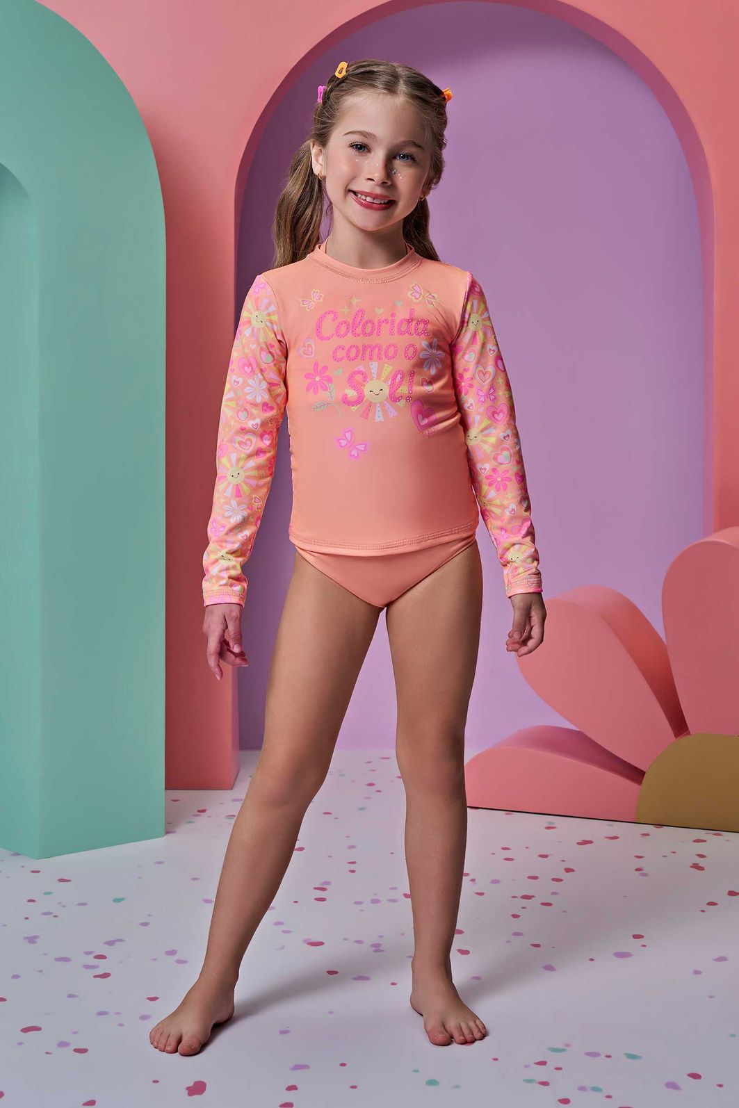 Trio de blusa e biquíni em malha UV dry com proteção UV 50+ 96610 Infanti Infantil Menina Trio de blusa e biquíni em malha UV dry com proteção UV 50+ 96610 Infanti Infantil Menina