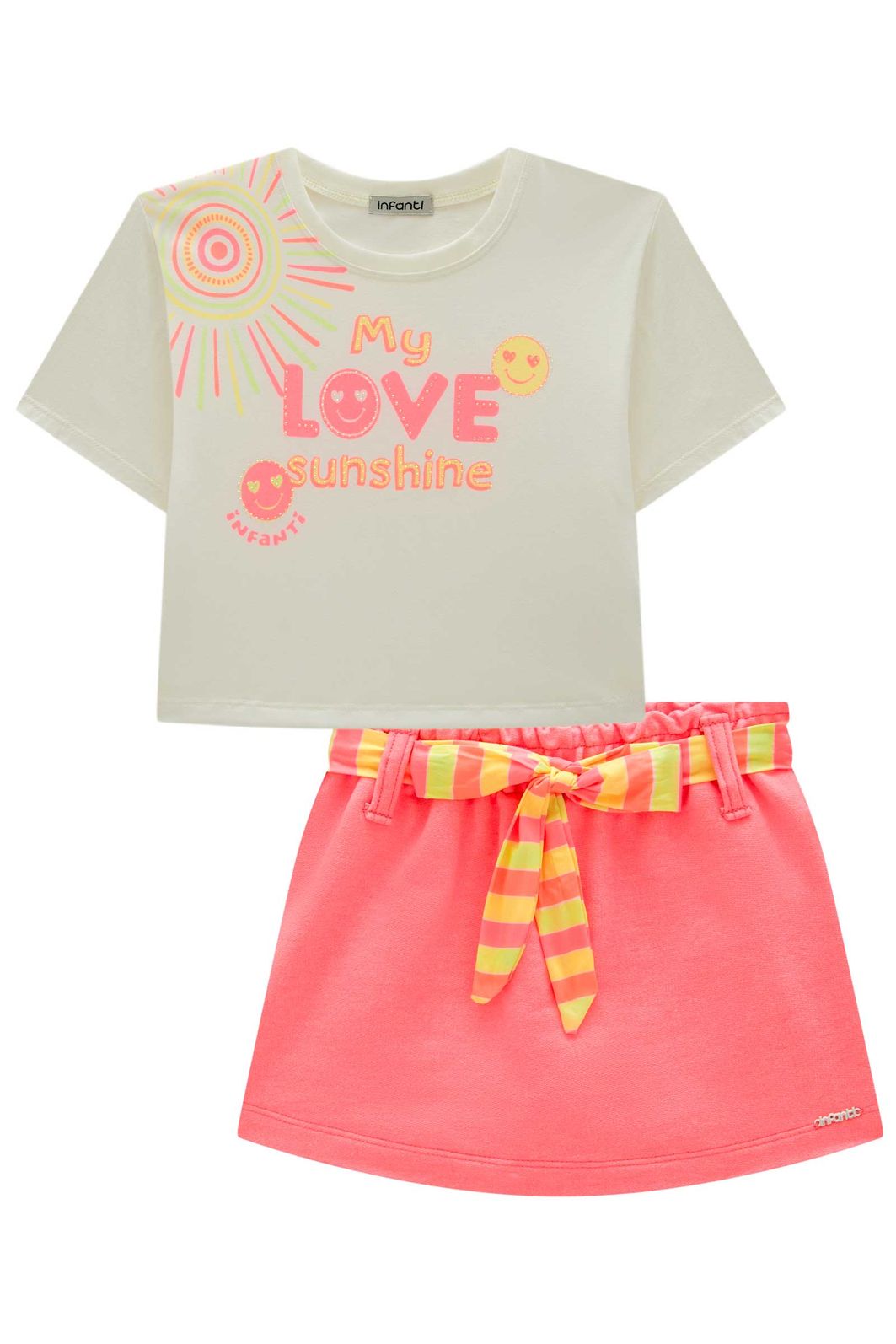 Conjunto de blusa em meia malha com short saia em moletom sem pelúcia 99397 Infanti Infantil Menina