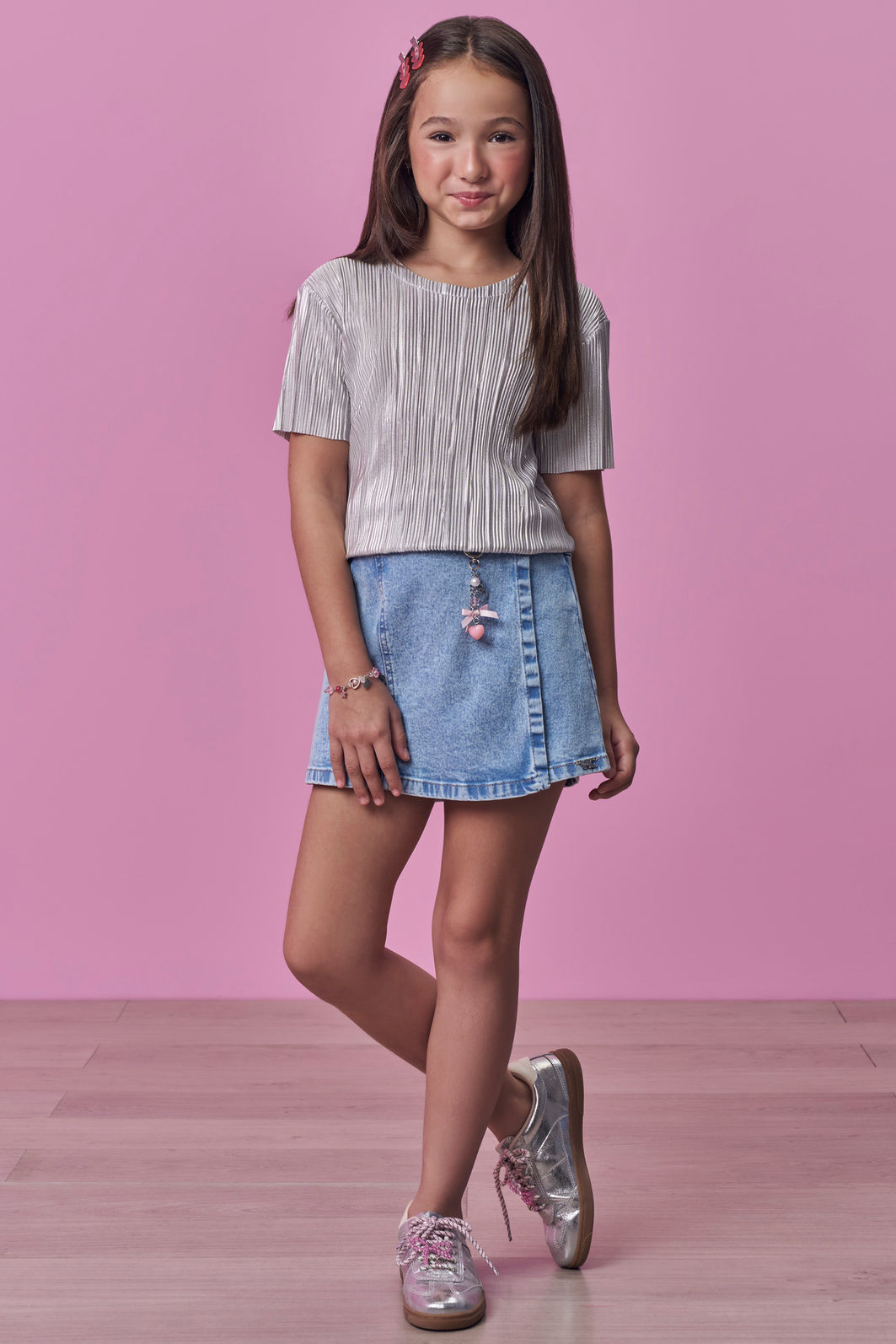 Short saia em jeans com elastano 99085 Vic Teen Menina