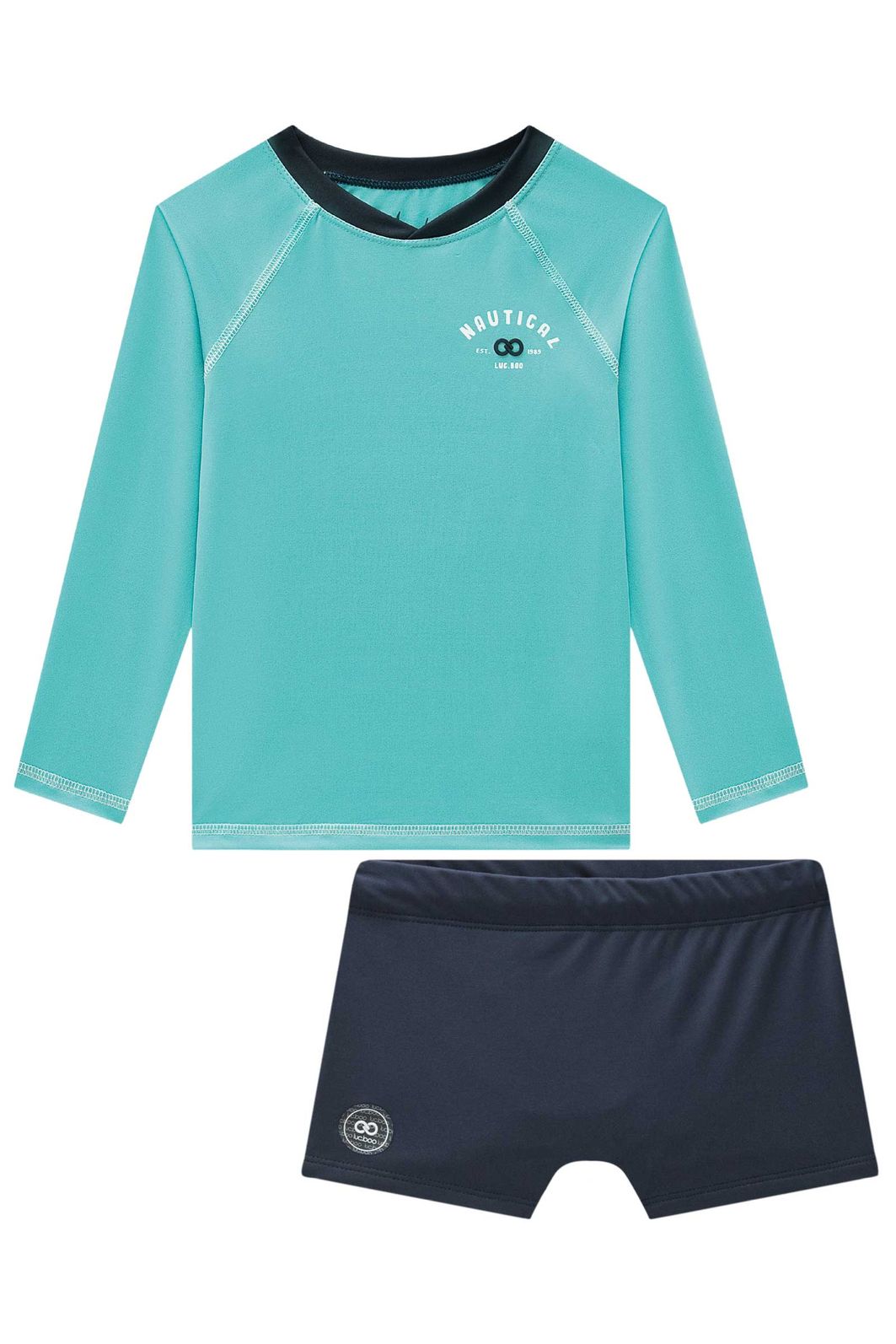 Conjunto de camiseta e sunga em malha UV dry com proteção UV50+ 96173 LucBoo Infantil Menino Conjunto de camiseta e sunga em malha UV dry com proteção UV50+ 96173 LucBoo Infantil Menino