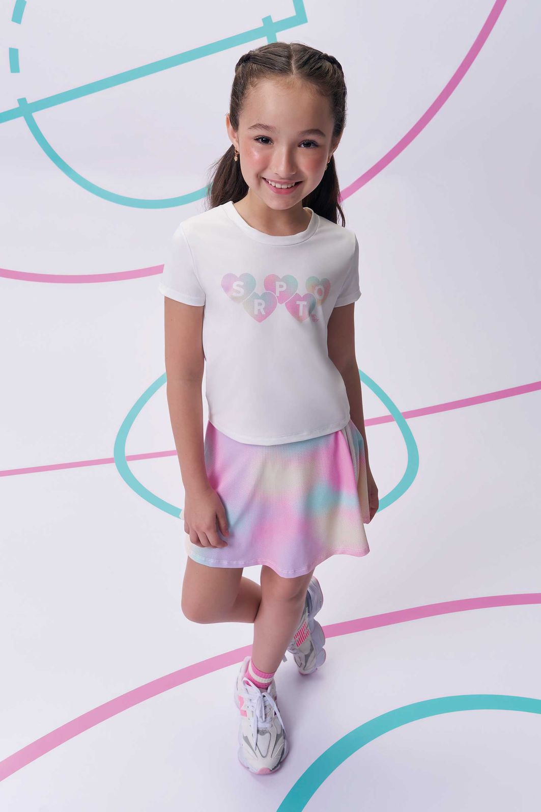 Conjunto de blusa em malha UV50 e saia em malha yuki com shorts embutido 96539 Vic Teen Menina Conjunto de blusa em malha UV50 e saia em malha yuki com shorts embutido 96539 Vic Teen Menina