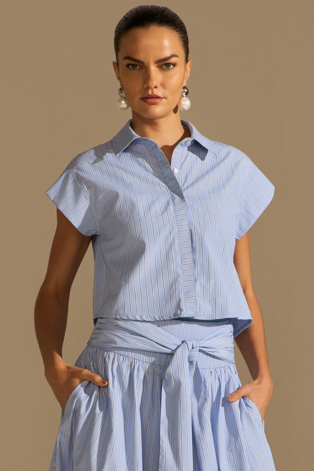 Camisa em tricoline de algodão listrado 94722 Linzzi Camisa em tricoline de algodão listrado 94722 Linzzi
