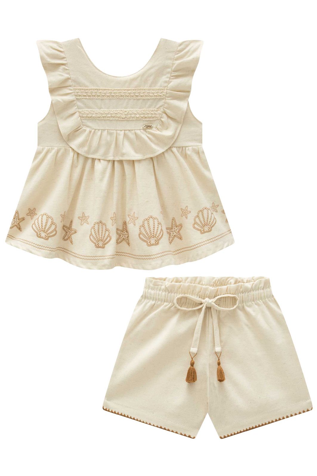 Conjunto de bata e shorts em linho santorine com elastano 96187 Infanti Infantil Menina