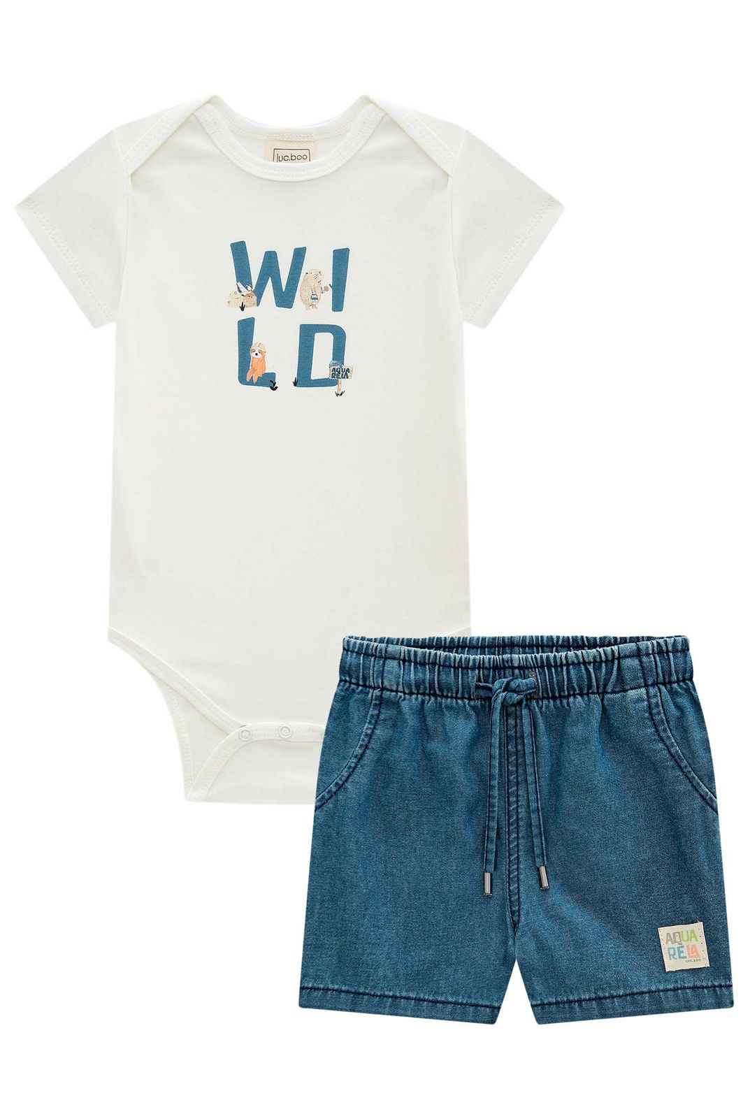 Conjunto de body em suedine e bermuda em jeans teca 98124 LucBoo Bebê Menino Conjunto de body em suedine e bermuda em jeans teca 98124 LucBoo Bebê Menino