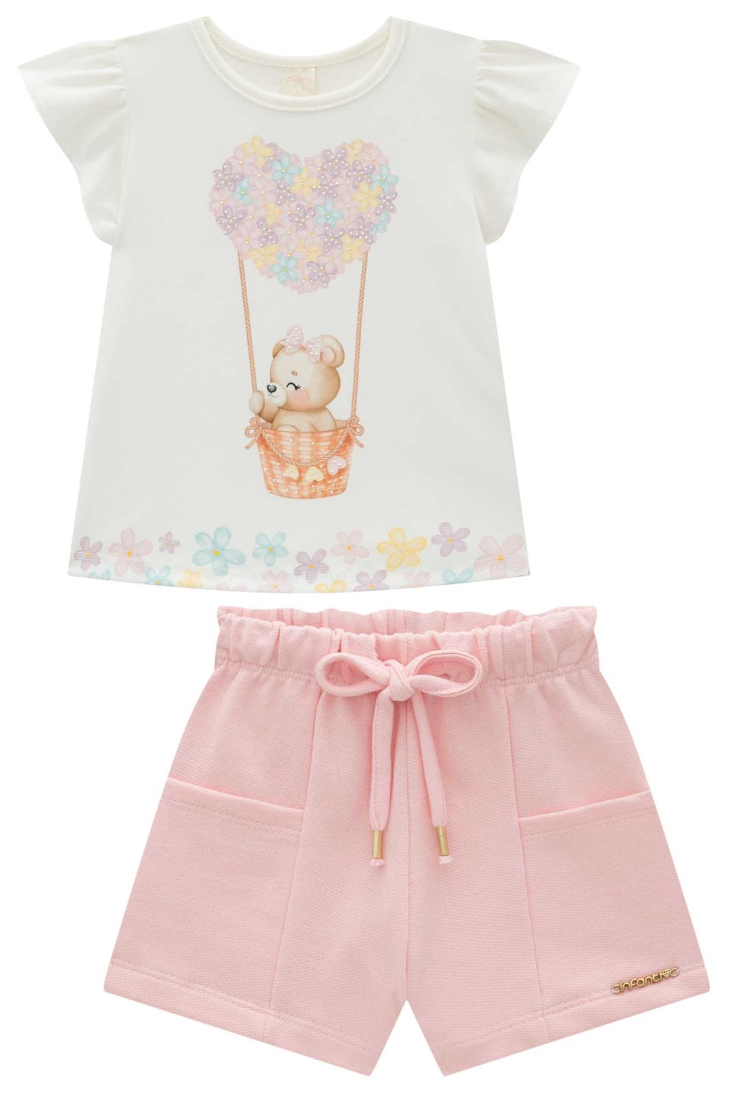 Conjunto de blusa em meia malha com shorts em moletom sem pelúcia 93425 Infanti Infantil Menina