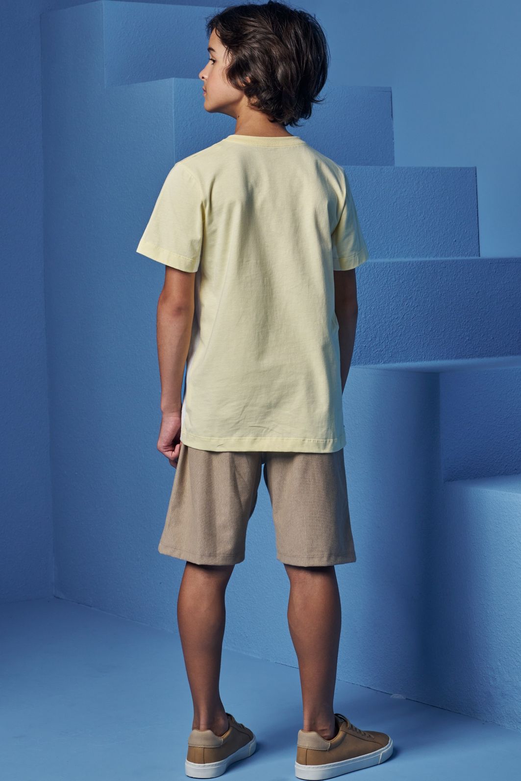 Conjunto de camiseta em meia malha e bermuda em cotton jeans com elastano 98694 Johnny Fox Teen Menino Conjunto de camiseta em meia malha e bermuda em cotton jeans com elastano 98694 Johnny Fox Teen Menino