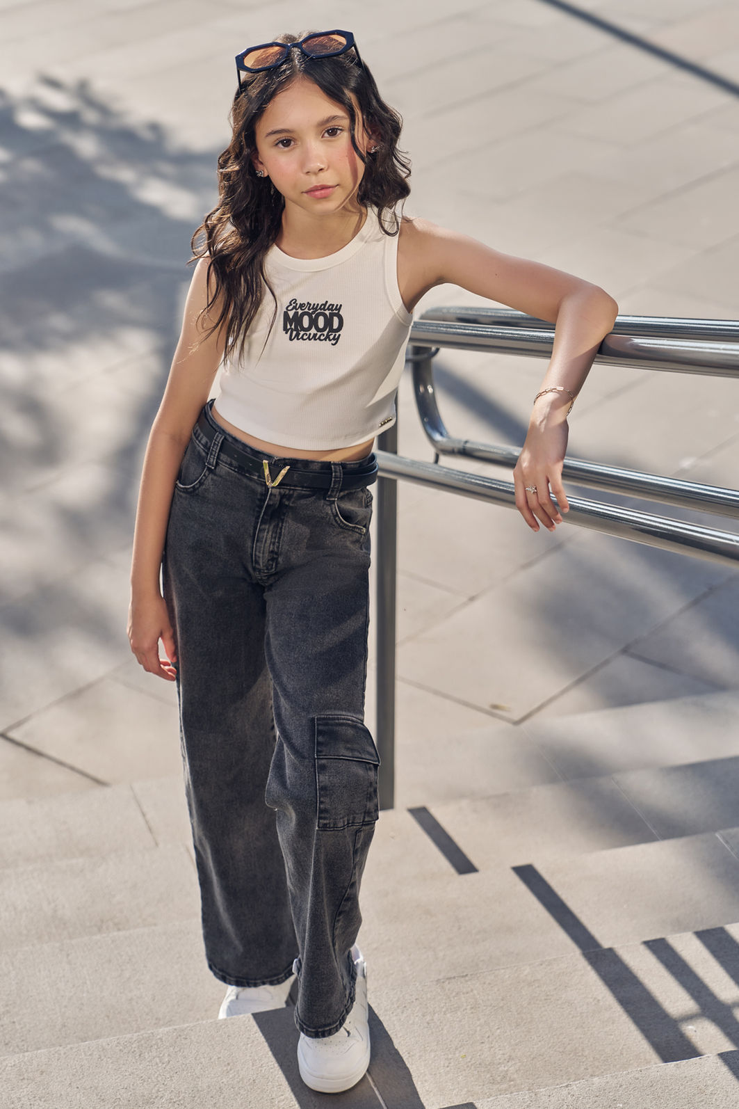 Calça wide leg em jeans com elastano 87510 Vic Teen Menina Calça wide leg em jeans com elastano 87510 Vic Teen Menina
