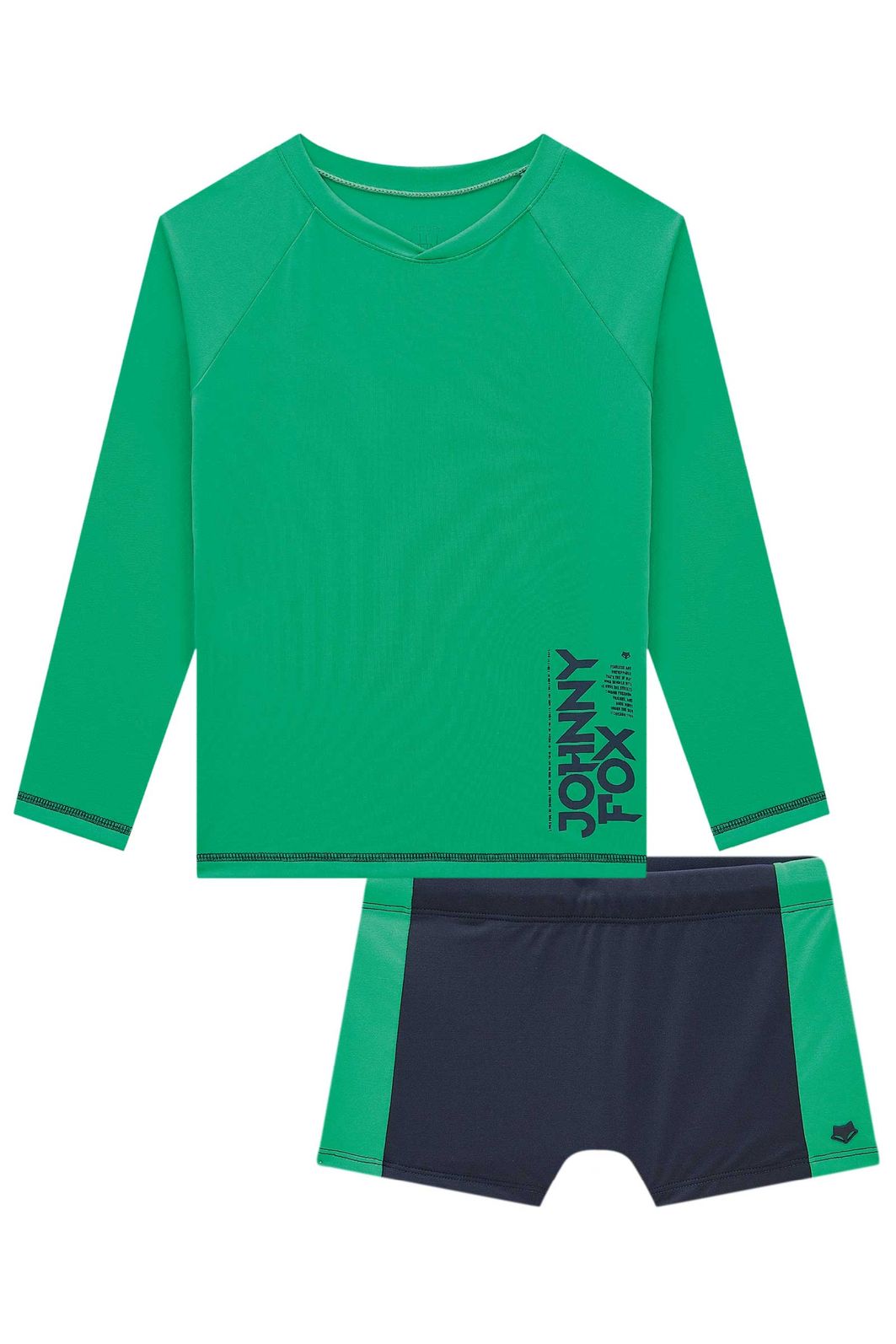 Conjunto de camiseta e sunga em malha uv dry com proteção UV50+ 99025 Johnny Fox Teen Menino Conjunto de camiseta e sunga em malha uv dry com proteção UV50+ 99025 Johnny Fox Teen Menino