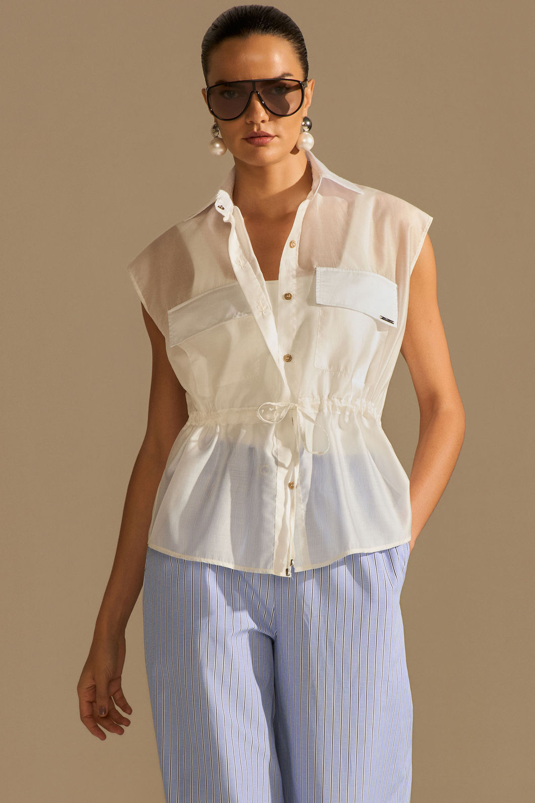 Camisa sem mangas em blend de liocel 96945 Linzzi Camisa sem mangas em blend de liocel 96945 Linzzi